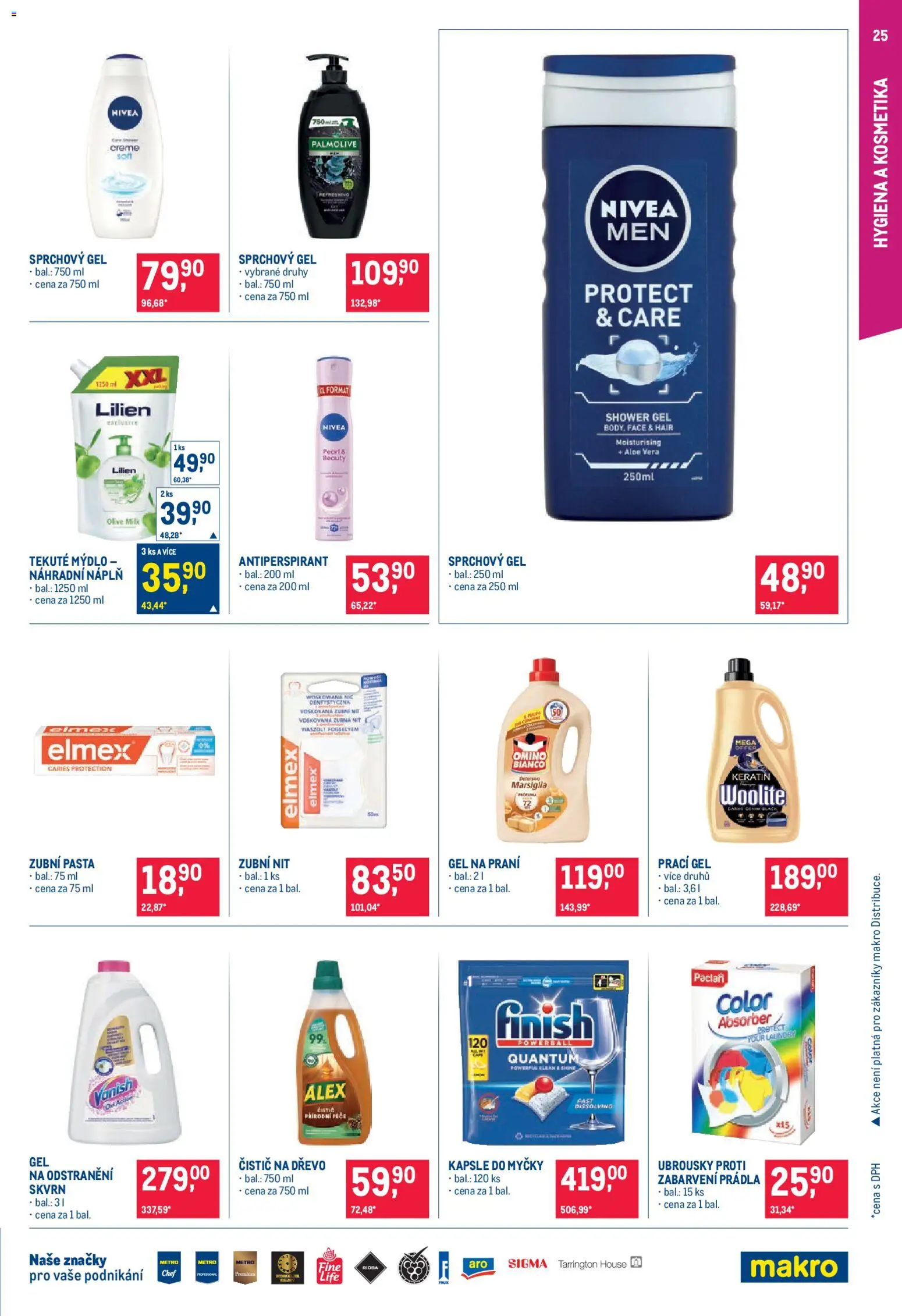 Makro leták - Pro milovníky jídla od 28.01.2026 | Strana: 25 | Produkty: Sprchový gel, Nivea, Ubrousky, Woolite