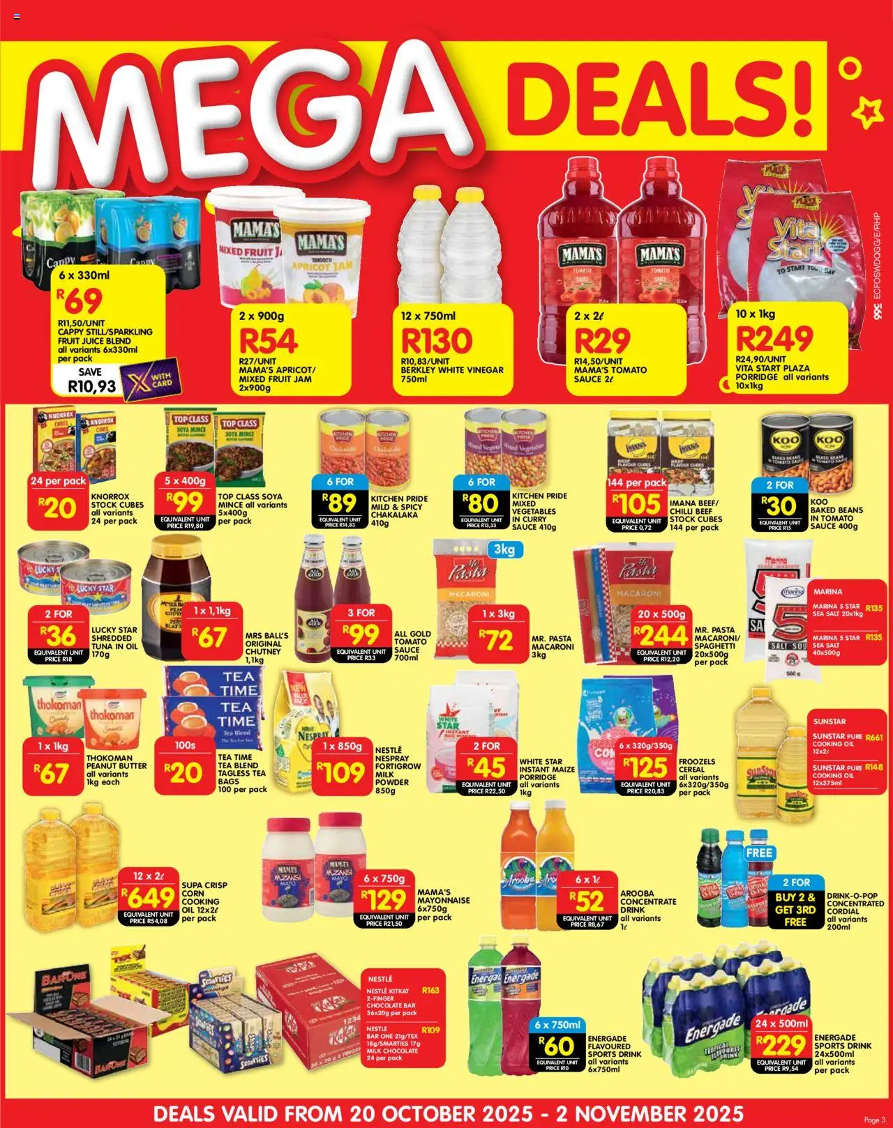 New Shoprite catalogue – valid from 20.10.2025 | Page: 3 | Products: Cap, Chocolate, Beef, Soya mince