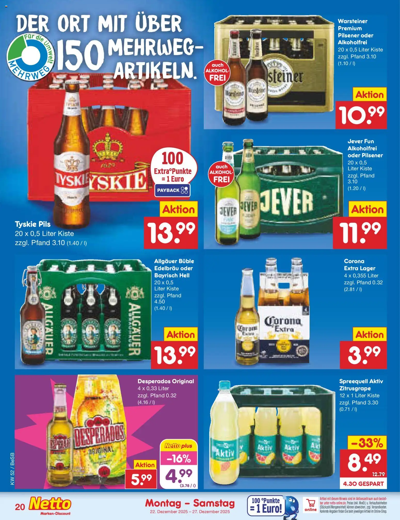Netto Marken-Discount Prospekt 	 – gültig ab 22.12.2025 | Seite: 20 | Produkte: Tyskie, Pils, Warsteiner, Jever