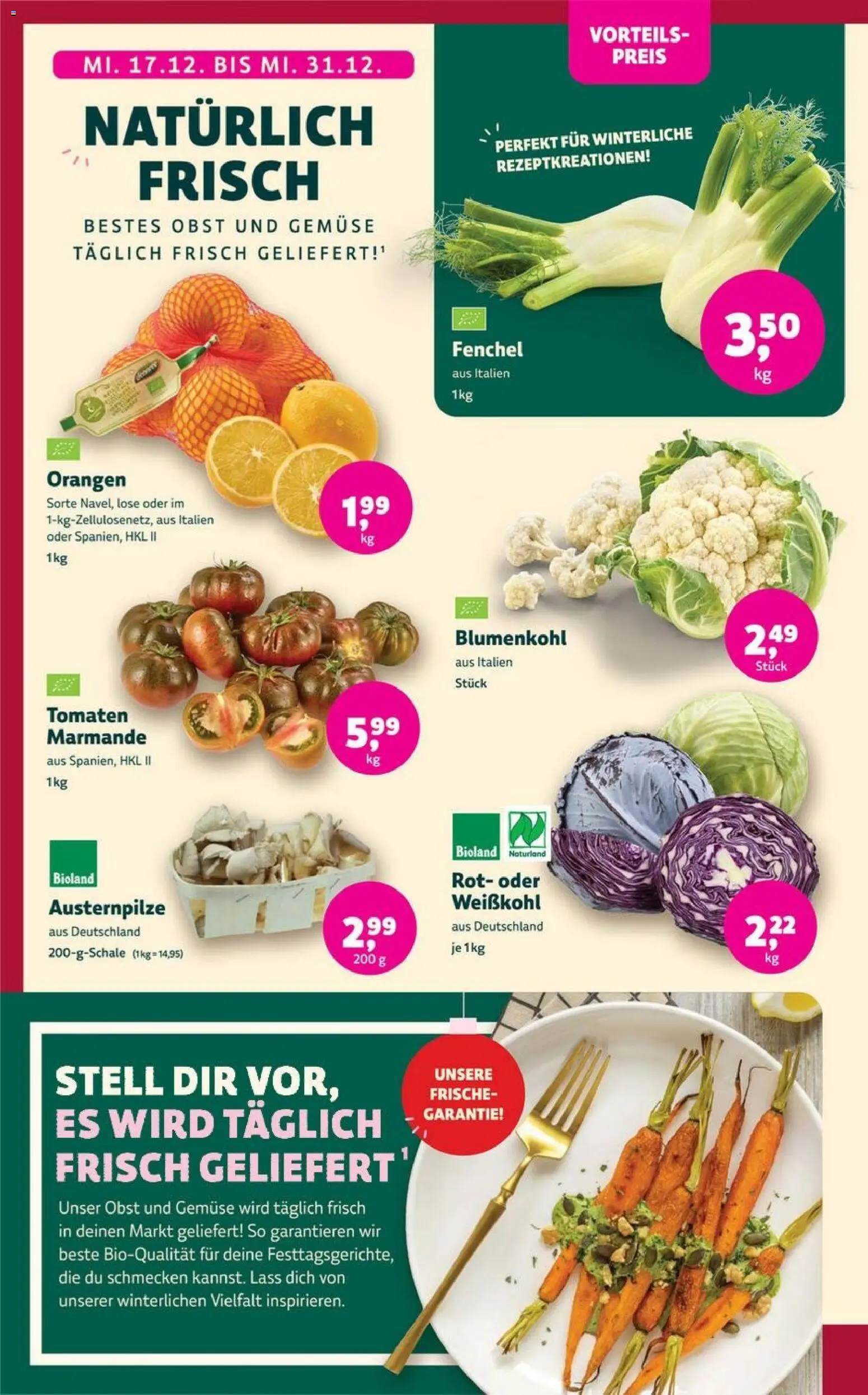 Denns BioMarkt Angebote – gültig ab 17.12.2025 | Seite: 2 | Produkte: Tomaten, Gemüse, Obst, Blumenkohl