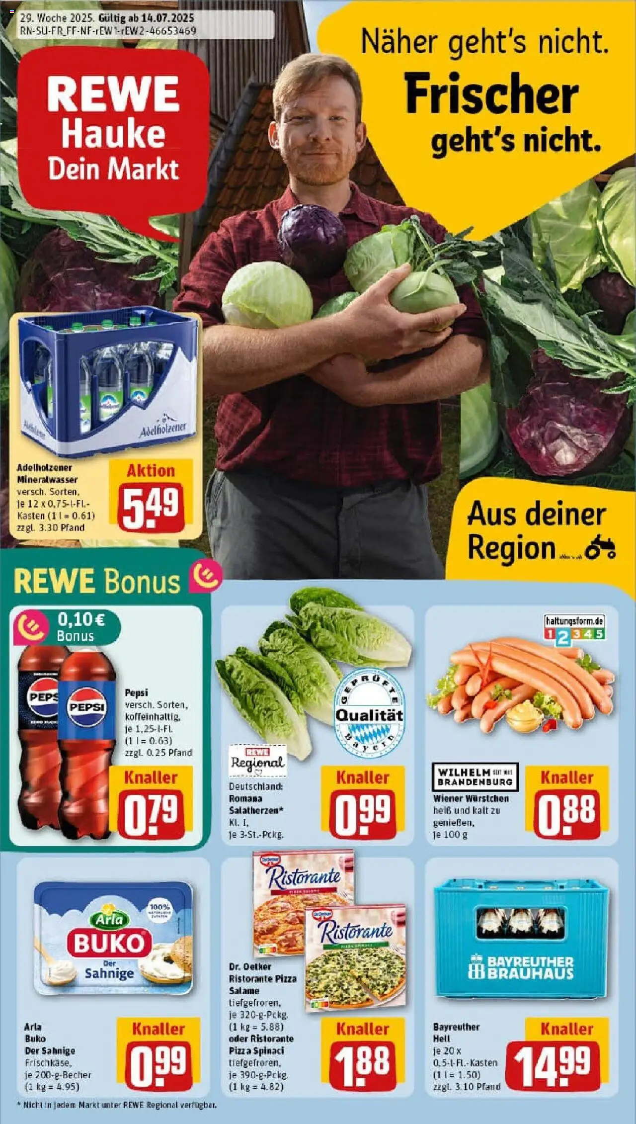 Rewe prospekt Bad Brückenau	 - gültig ab dem 13.07.2025 | Seite: 1 | Produkte: Bayreuther hell, Ristorante, Mineralwasser, Pepsi