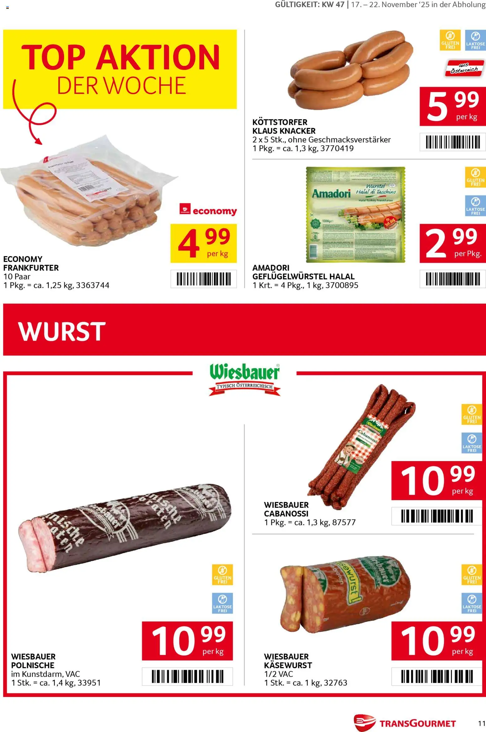 Transgourmet Flugblatt gültig ab 17.11.2025 | Seite: 11 | Produkte: Wurst