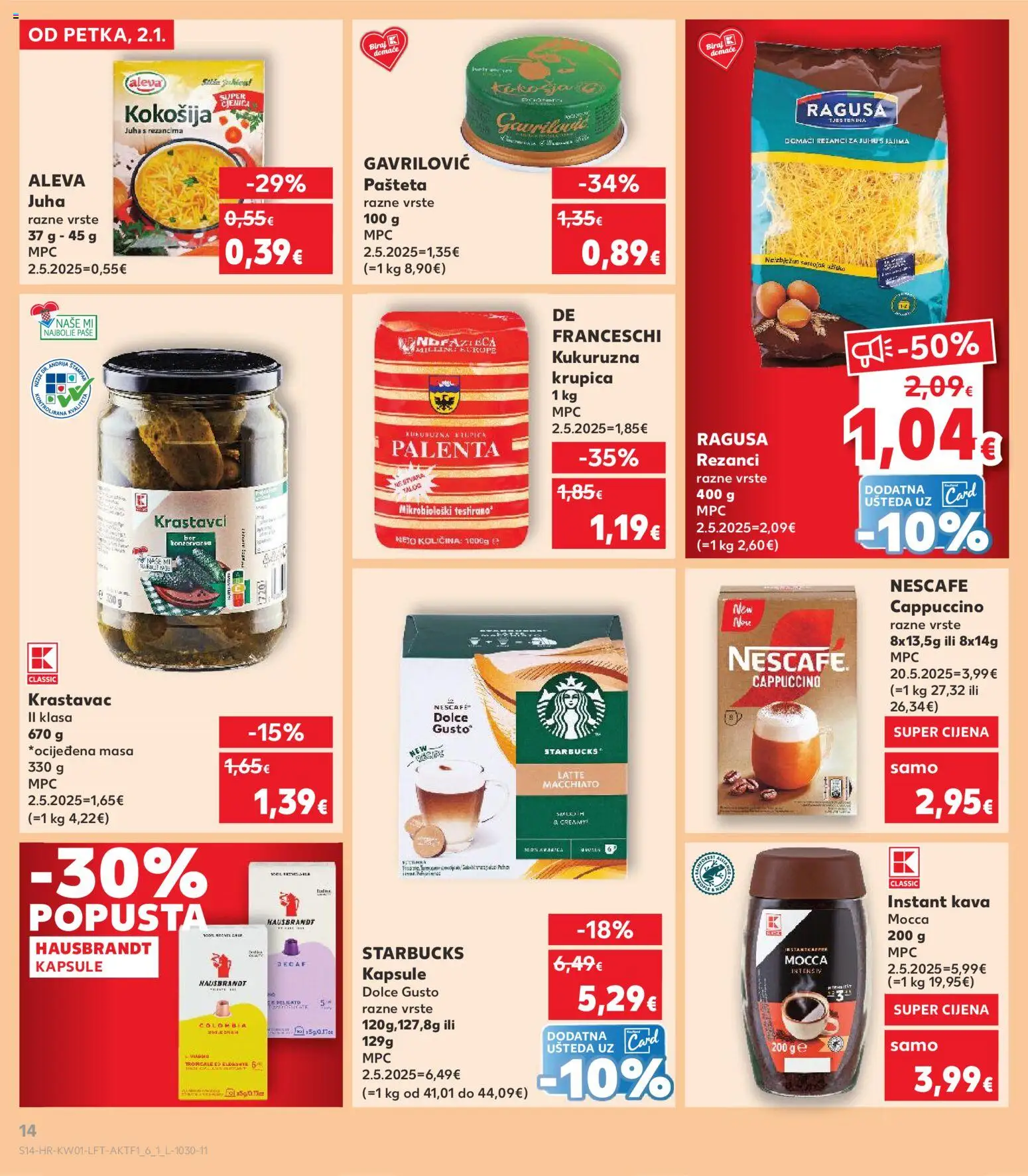 Kaufland HR akciós ujság - amely érvényes a következő dátumtól: 02.01.2026 | Oldal: 14 | Termékek: Dolce Gusto, Nescafé, Cappuccino