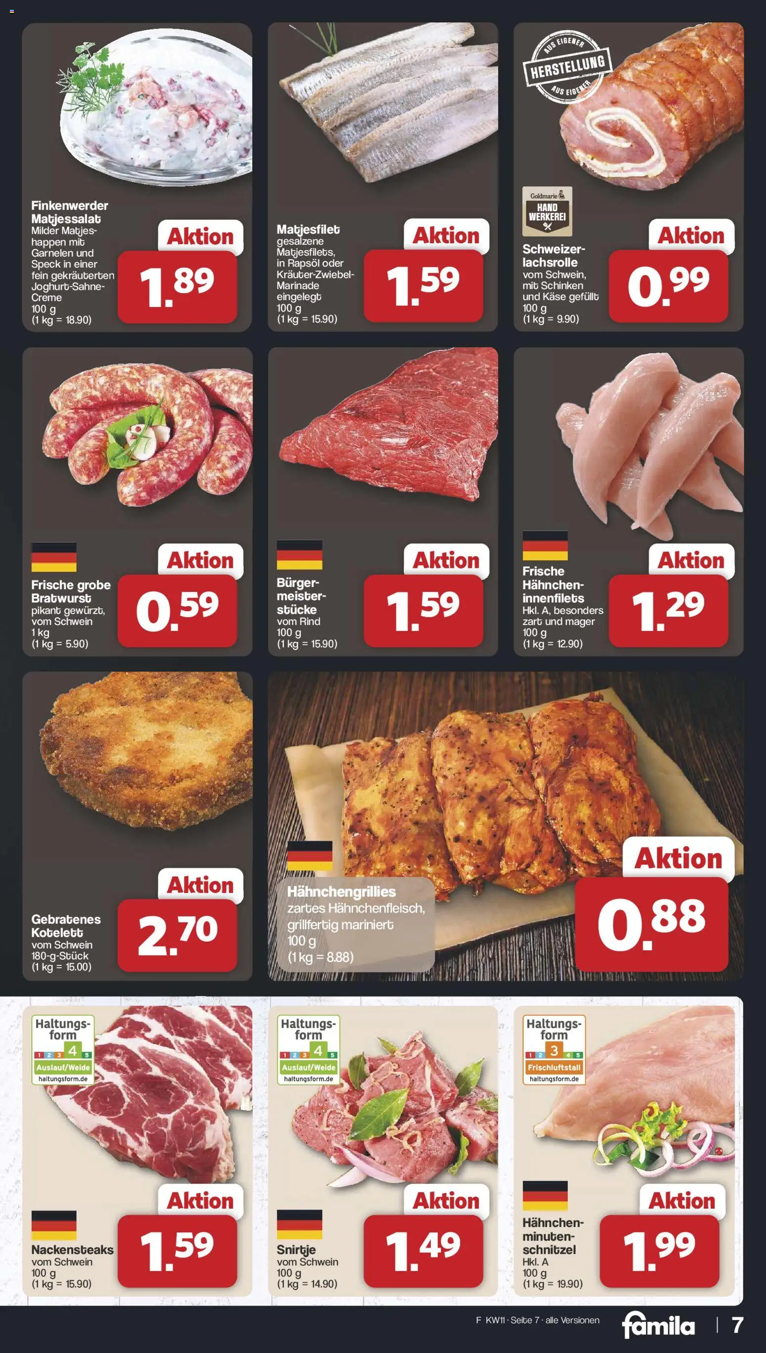 Famila Nordwest Prospekt 	 – gültig ab 09.03.2026 | Seite: 7 | Produkte: Nackensteaks, Käse, Bratwurst, Schinken