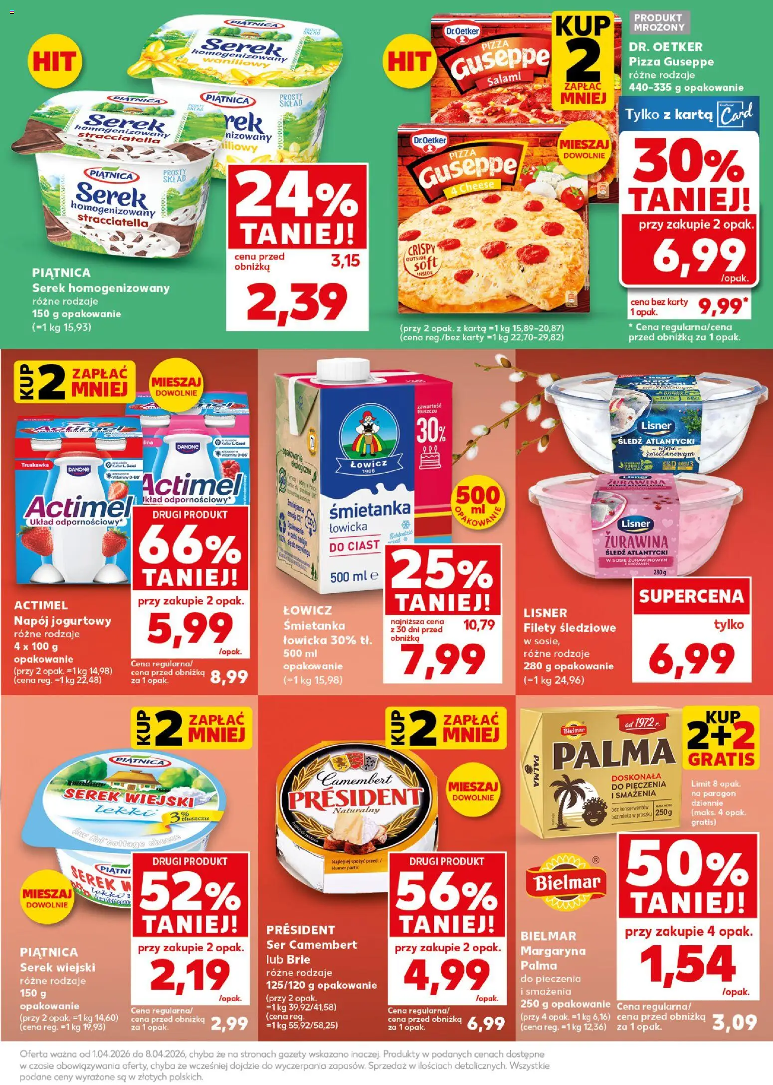 Kaufland Polsko leták - Mocny start od 07.04.2026 | Strana: 9 | Produkty: Pizza Dr. Oetker, Actimel, Brie, Karty
