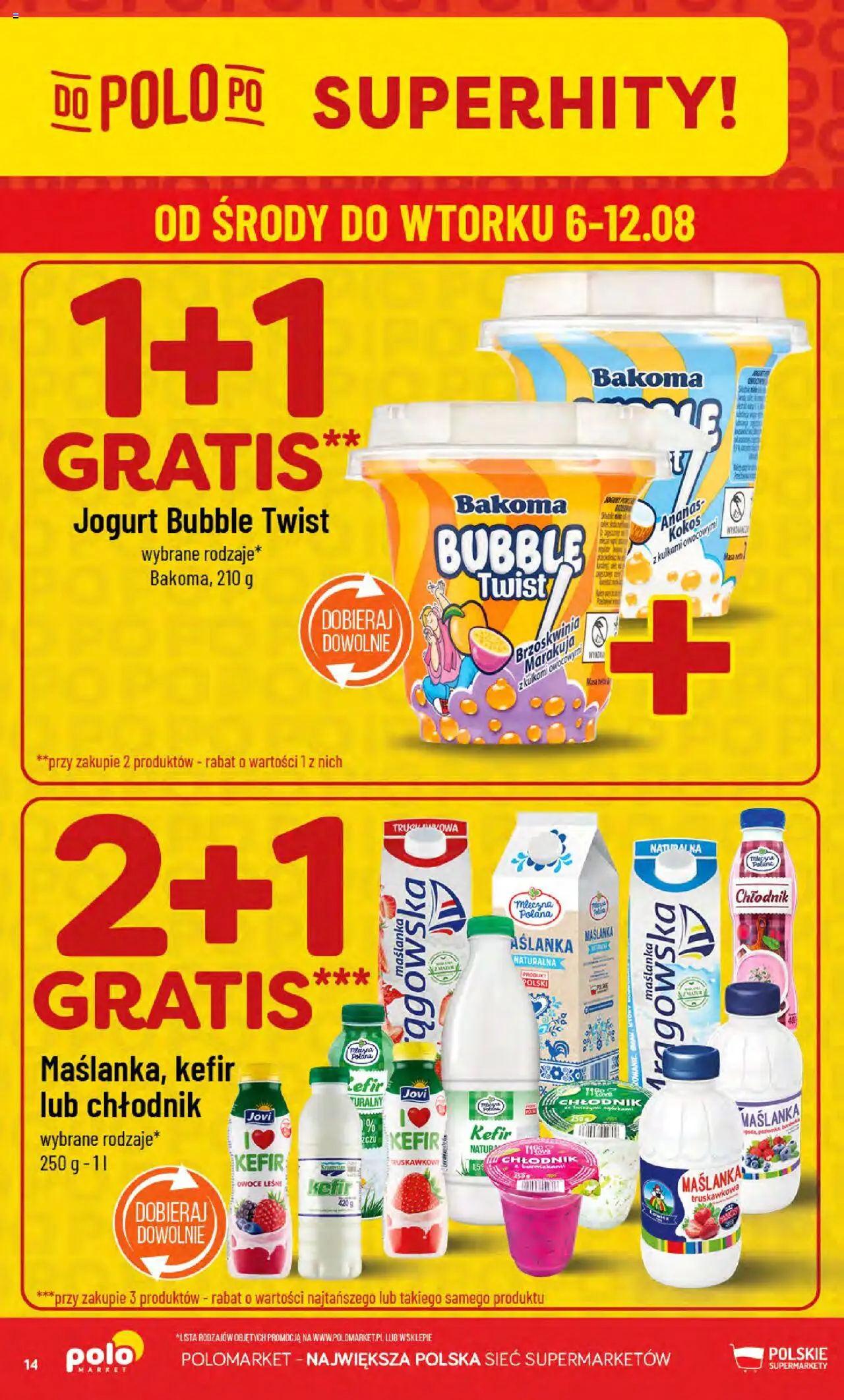 POLOmarket Gazetka od 06.08.2025 | Strona: 14 | Produkty: Brzoskwinia, Kefir, Maślanka, Owoce