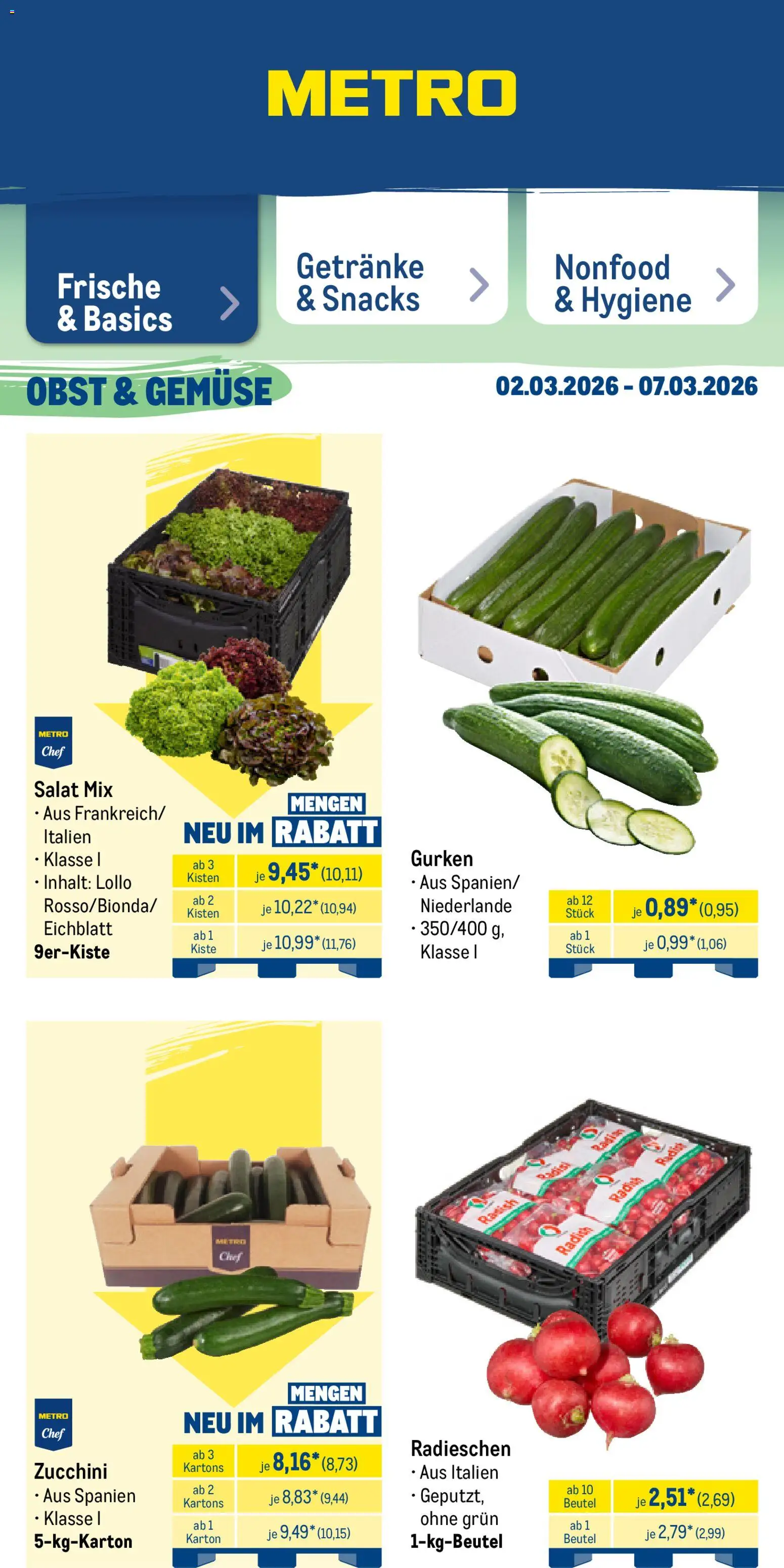 Metro Prospekt 	 – gültig ab 02.03.2026 | Seite: 12 | Produkte: Obst, Zucchini, Gurken, Salat