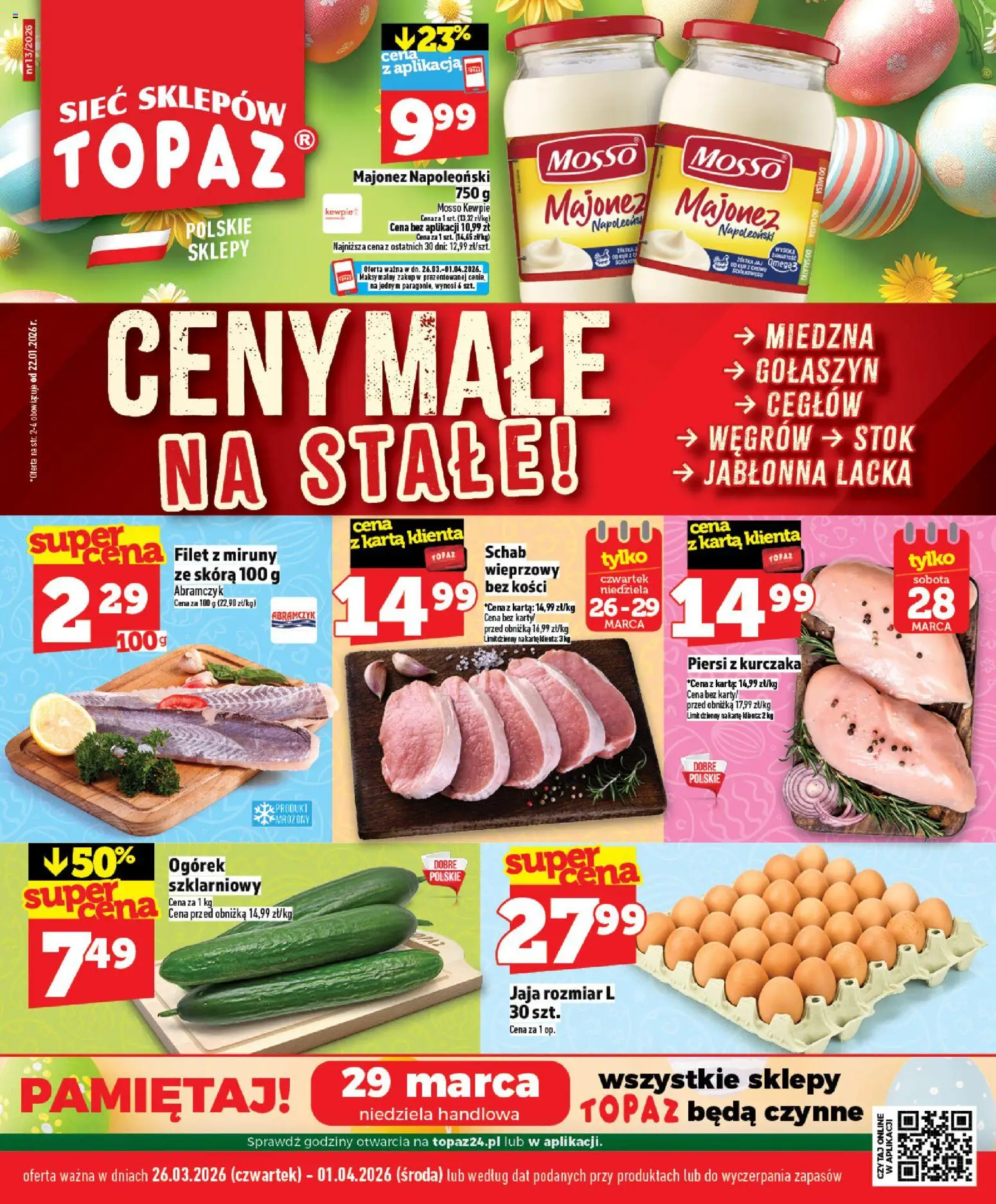 Topaz gazetka - Ceny małe na stałe od 26.03.2026 | Strona: 1 | Produkty: Karta, Schab, Piersi, Jaja