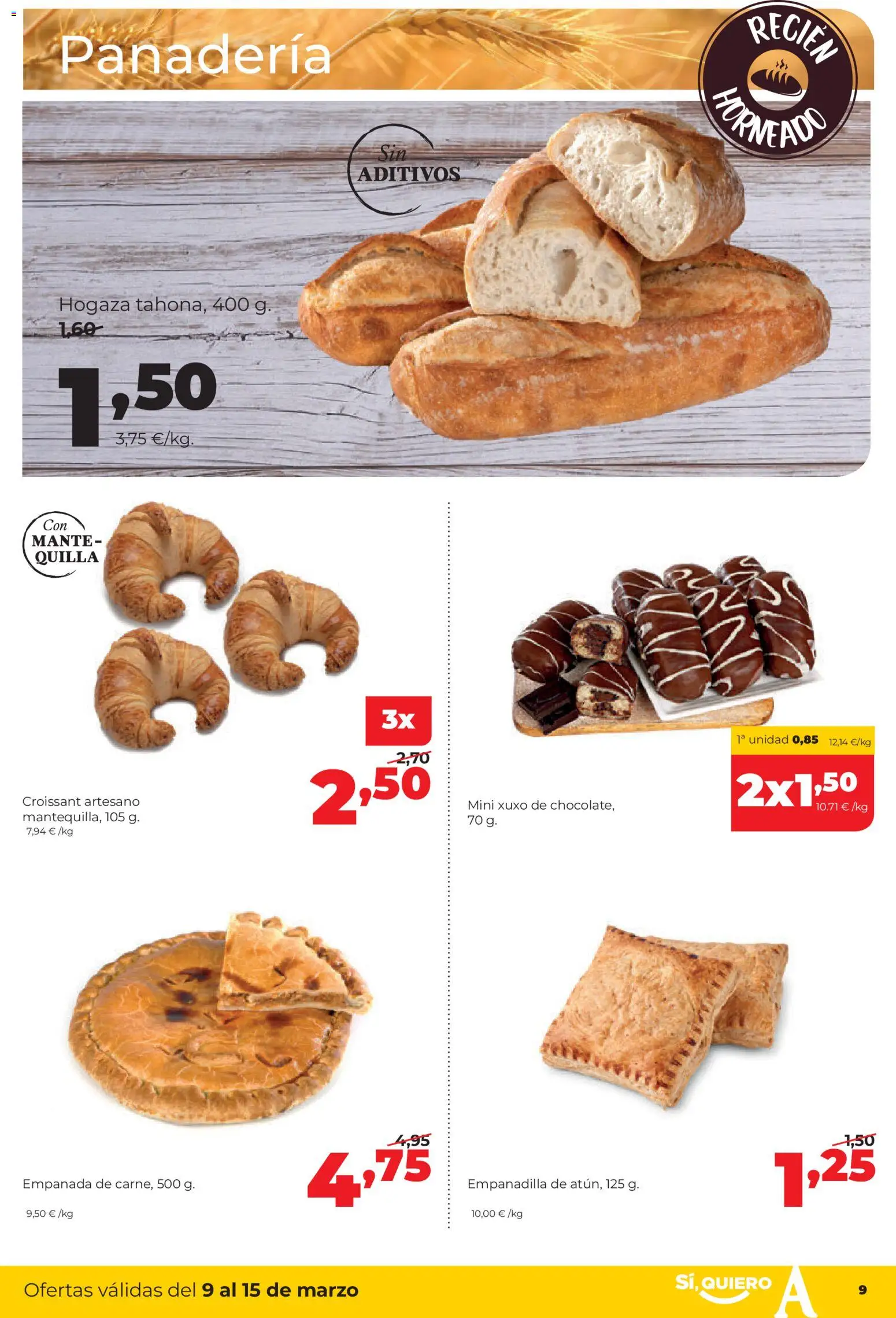 Alimerka folleto Castilla y León │ válido desde el 09.03.2026 | Página: 9 | Productos: Croissant, Panadería