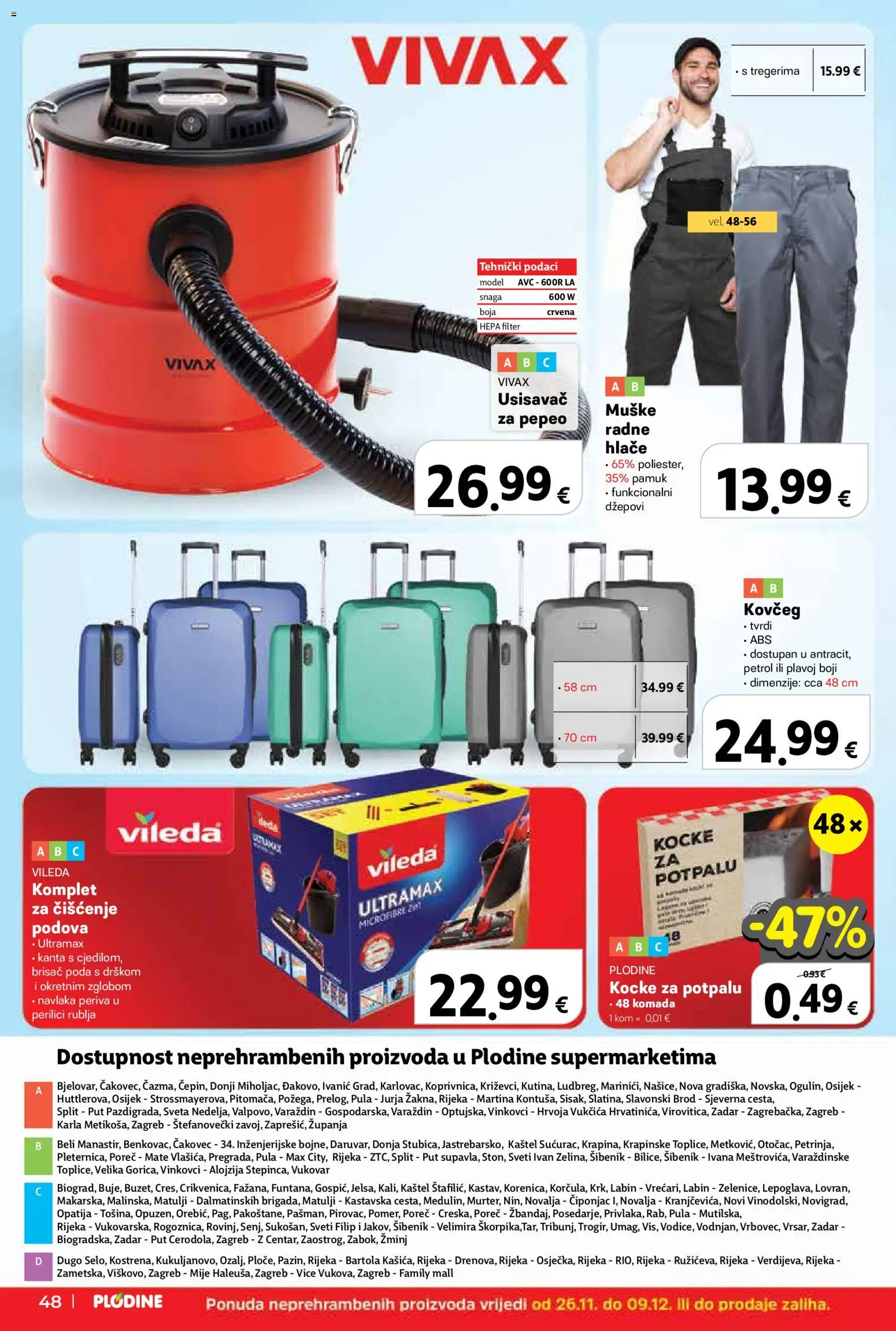 Plodine katalog | vrijedi od 26.11.2025 | Stranica: 48 | Proizvodi: Usisavač, Kocke za potpalu, Hlače, Vileda