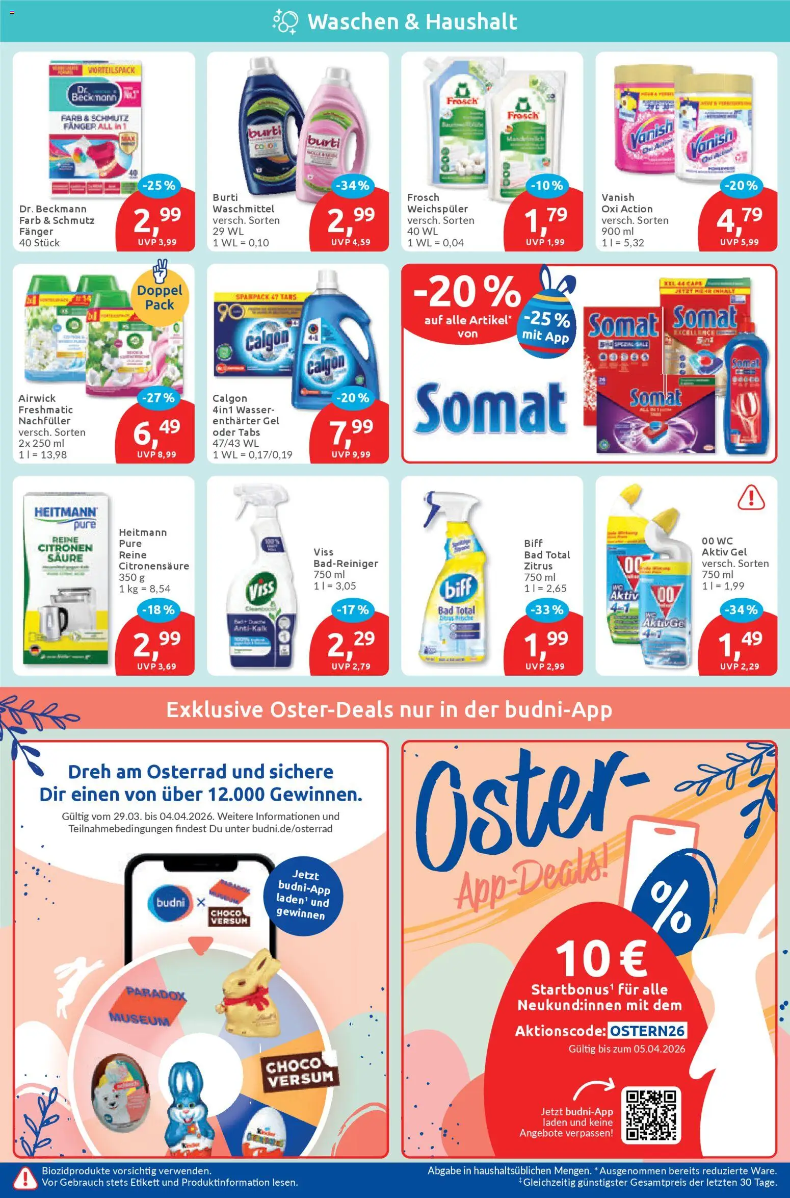 Budni Prospekt – gültig ab 30.03.2026 | Seite: 4 | Produkte: Bad, Wasser, Weichspüler, Waschmittel