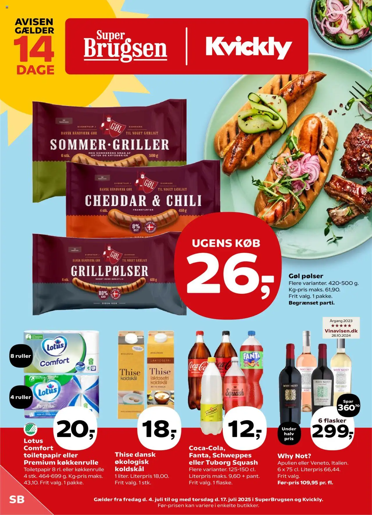Super Brugsen Tilbudsavis gyldig fra 04.07.2025 | Side: 1 | Produkter: Pølser, Squash, Fanta, Aparelho de barbear