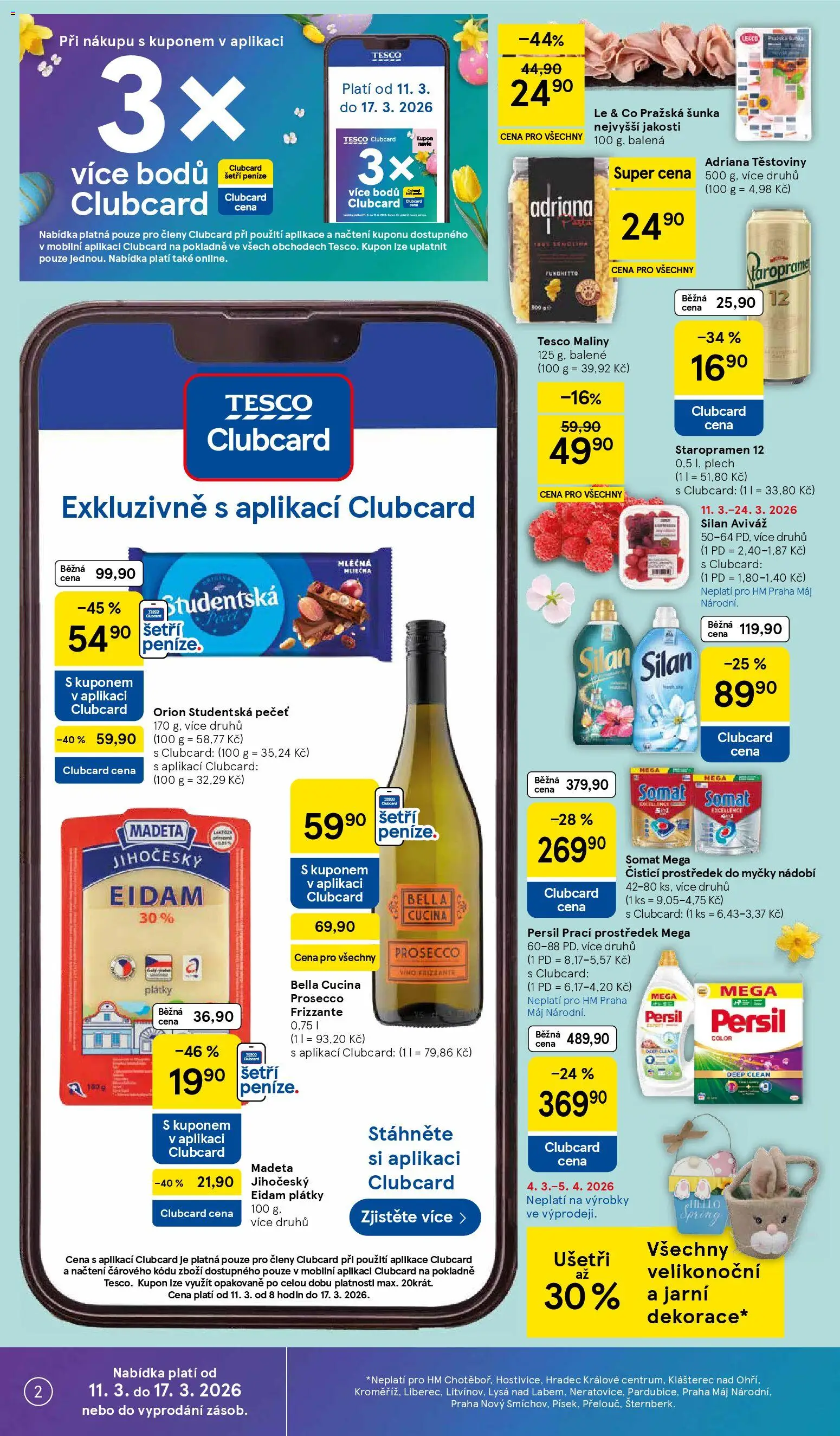 Tesco leták - Hypermarket od 11.03.2026 | Strana: 2 | Produkty: Šunka, Víno, Maliny, Dekorace