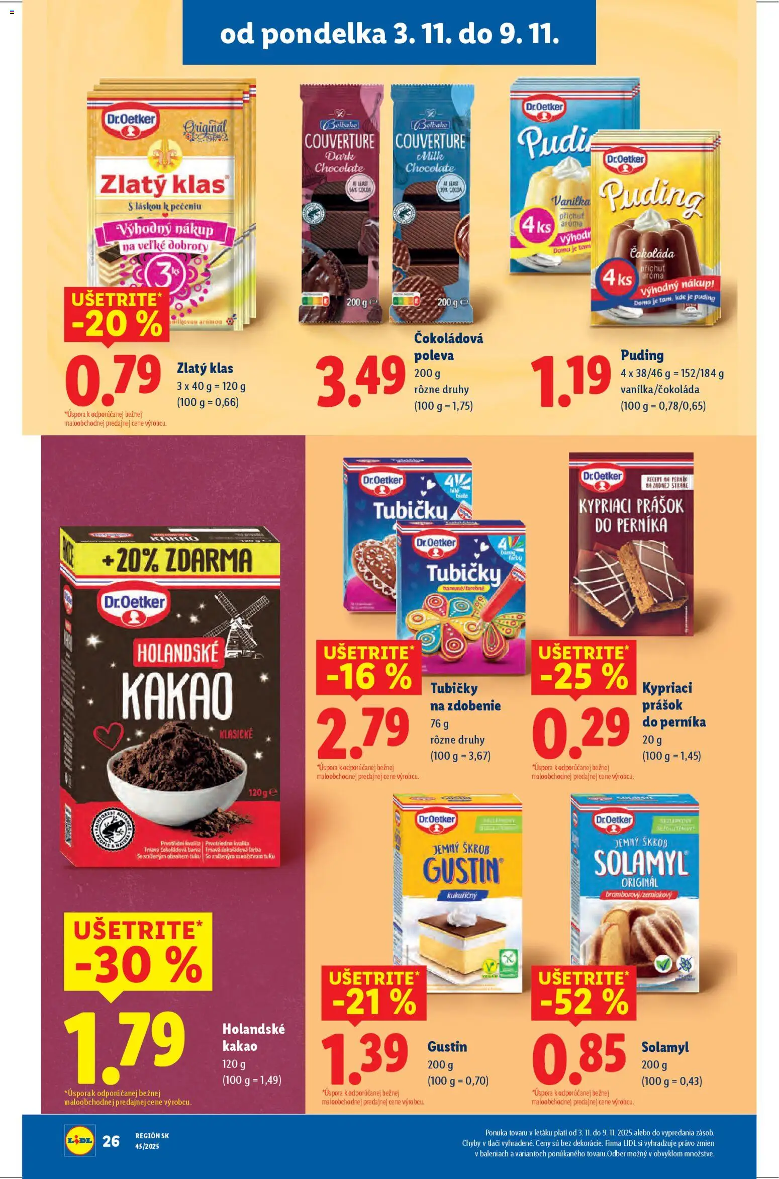 Nové Lidl akcie – leták je platný od 06.11.2025 | Strana: 66 | Produkty: Zlatý klas, Puding, Čokoláda, Kakao