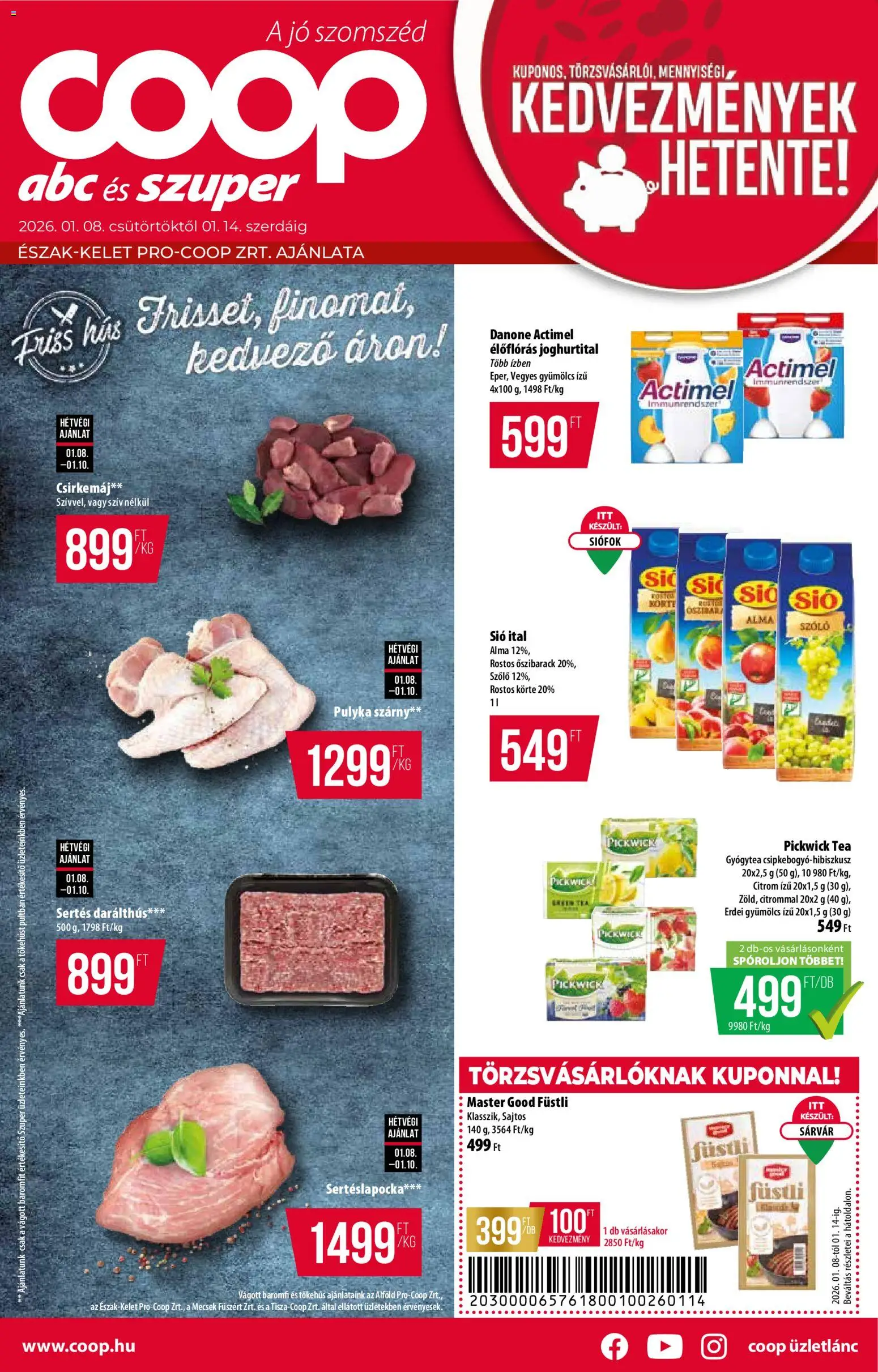 COOP akciós ujság - amely érvényes a következő dátumtól: 08.01.2026 | Oldal: 1 | Termékek: Körte, Gyümölcs, Sertéslapocka, Alma