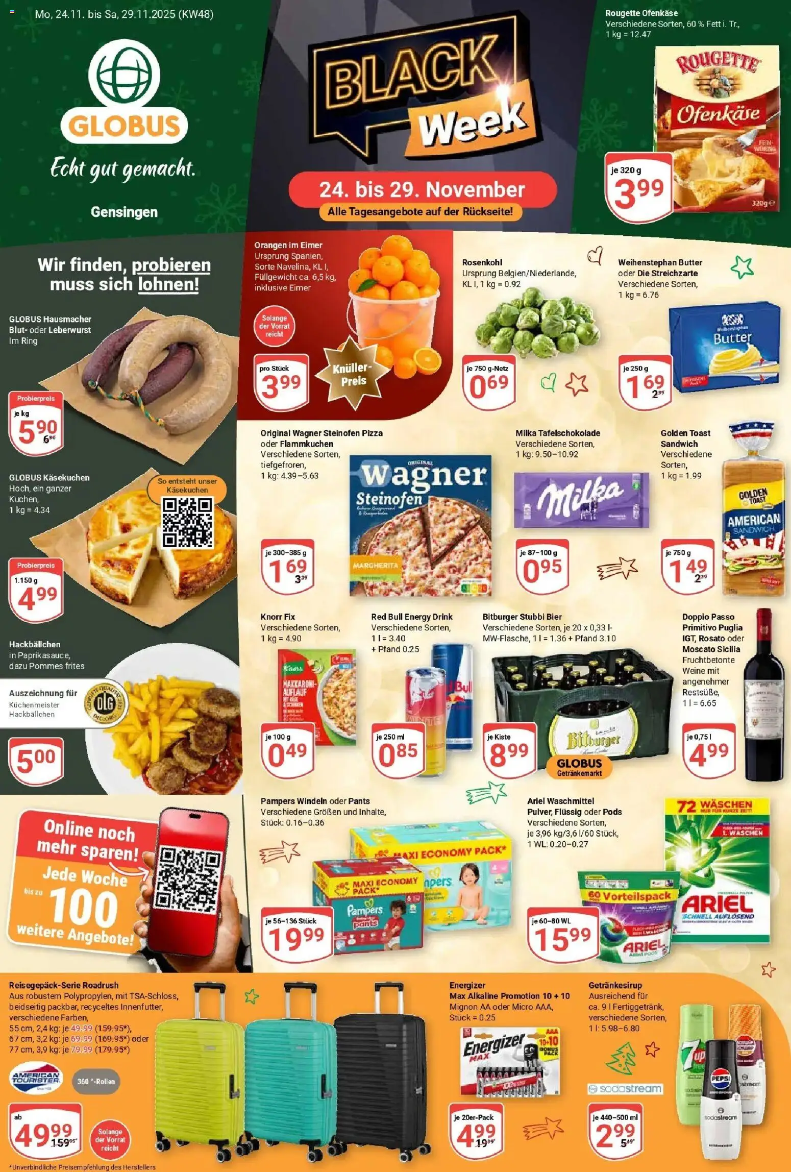 Globus prospekt Gensingen	 – gültig ab 23.11.2025 | Seite: 1 | Produkte: Bitburger, Energy, Orangen, Doppio Passo
