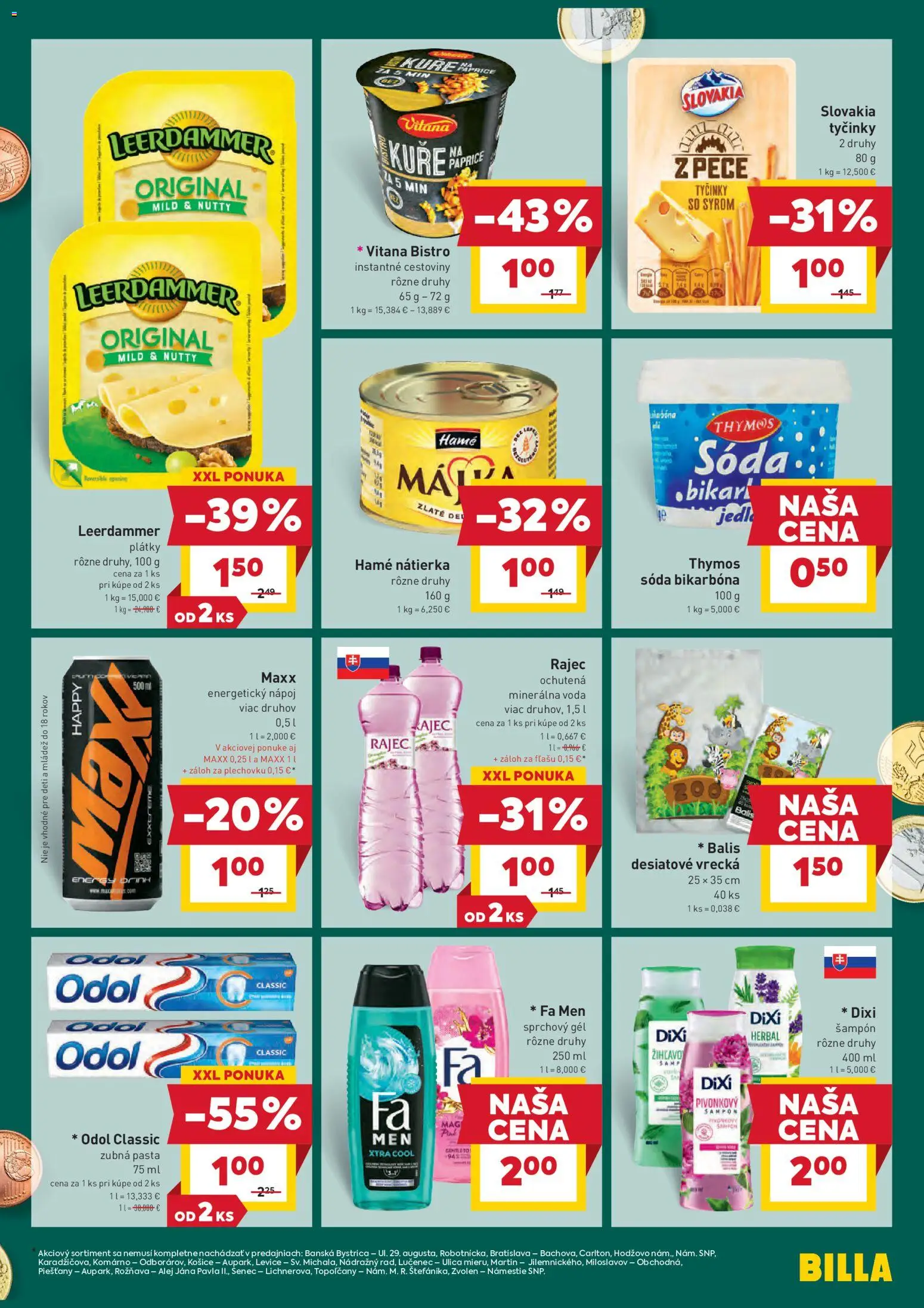 Nové Billa akcie – leták je platný od 28.01.2026 | Strana: 17 | Produkty: Cestoviny, Sprchový gél, Zubná pasta, Voda