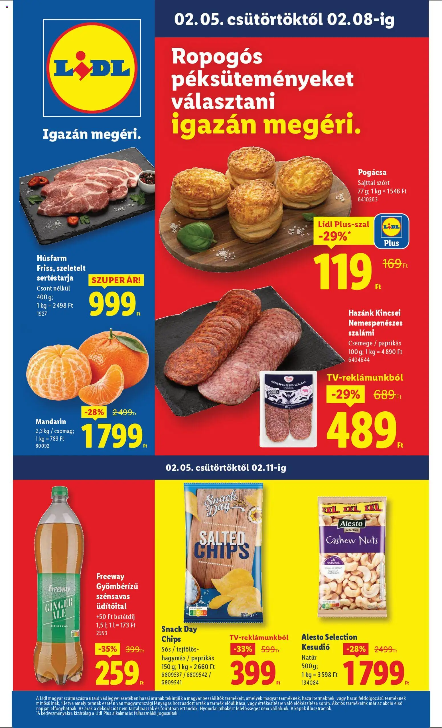 Lidl akciós ujság - amely érvényes a következő dátumtól: 05.02.2026 | Oldal: 1 | Termékek: Sertéstarja, Szalámi, Mandarin, Pogácsa