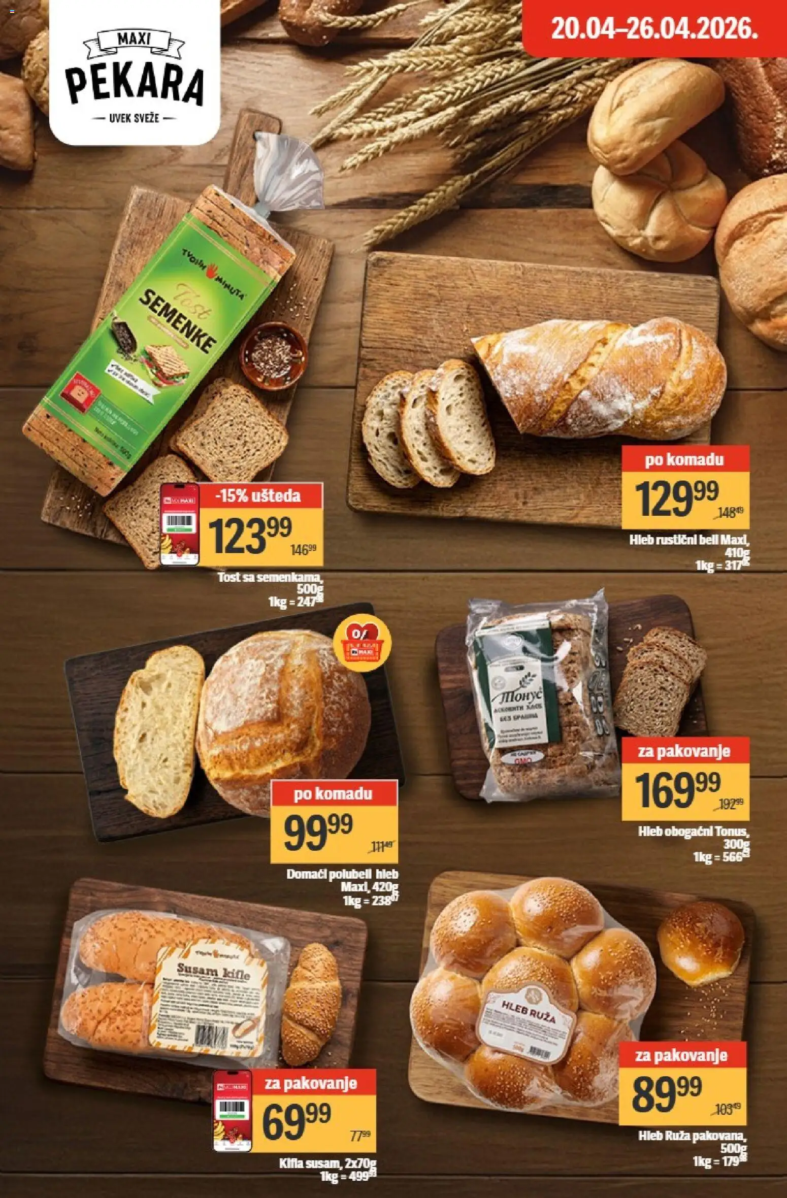 Maxi katalog - važi od 20.04.2026 | Strana: 12 | Proizvode: Pekara, Pakovanje, Hleb