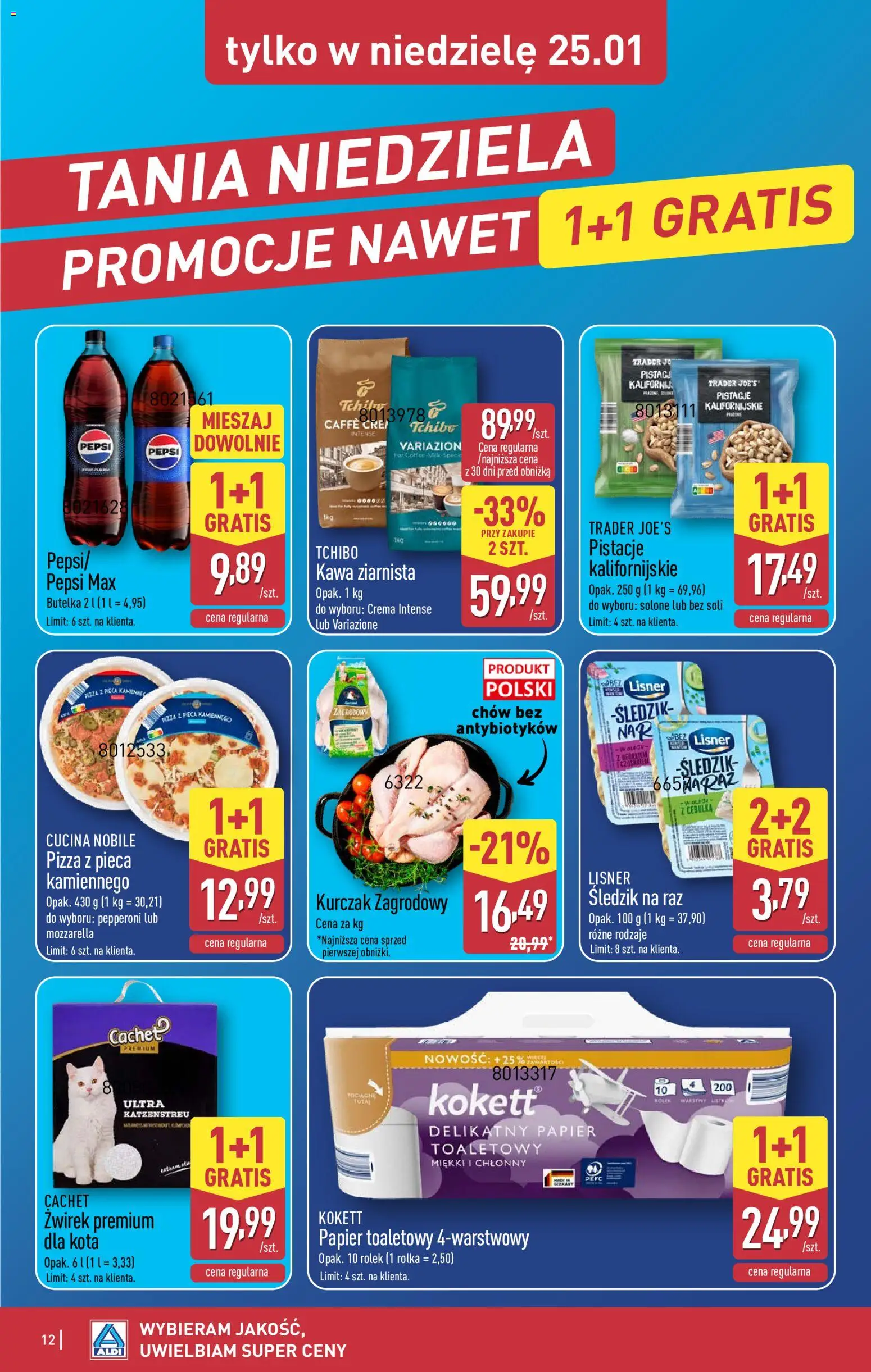 Aldi Gazetka - Okazje na weekend od 22.01.2026 | Strona: 12 | Produkty: Papier toaletowy, Tchibo, Pizza, Mozzarella