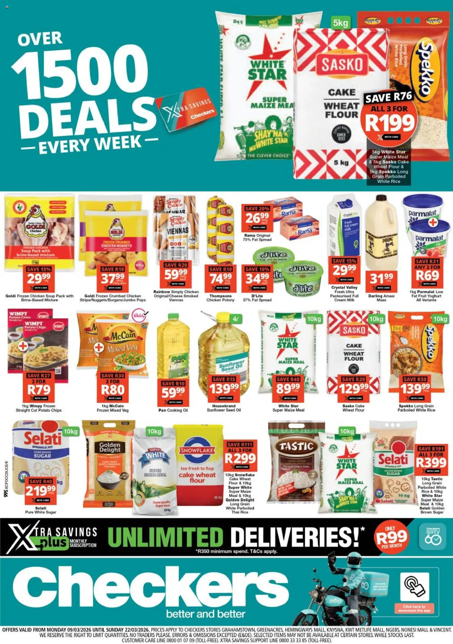 New Checkers catalogue – valid from 09.03.2026 | Page: 1 | Products: Flour, Lamp, Rice, Sugar