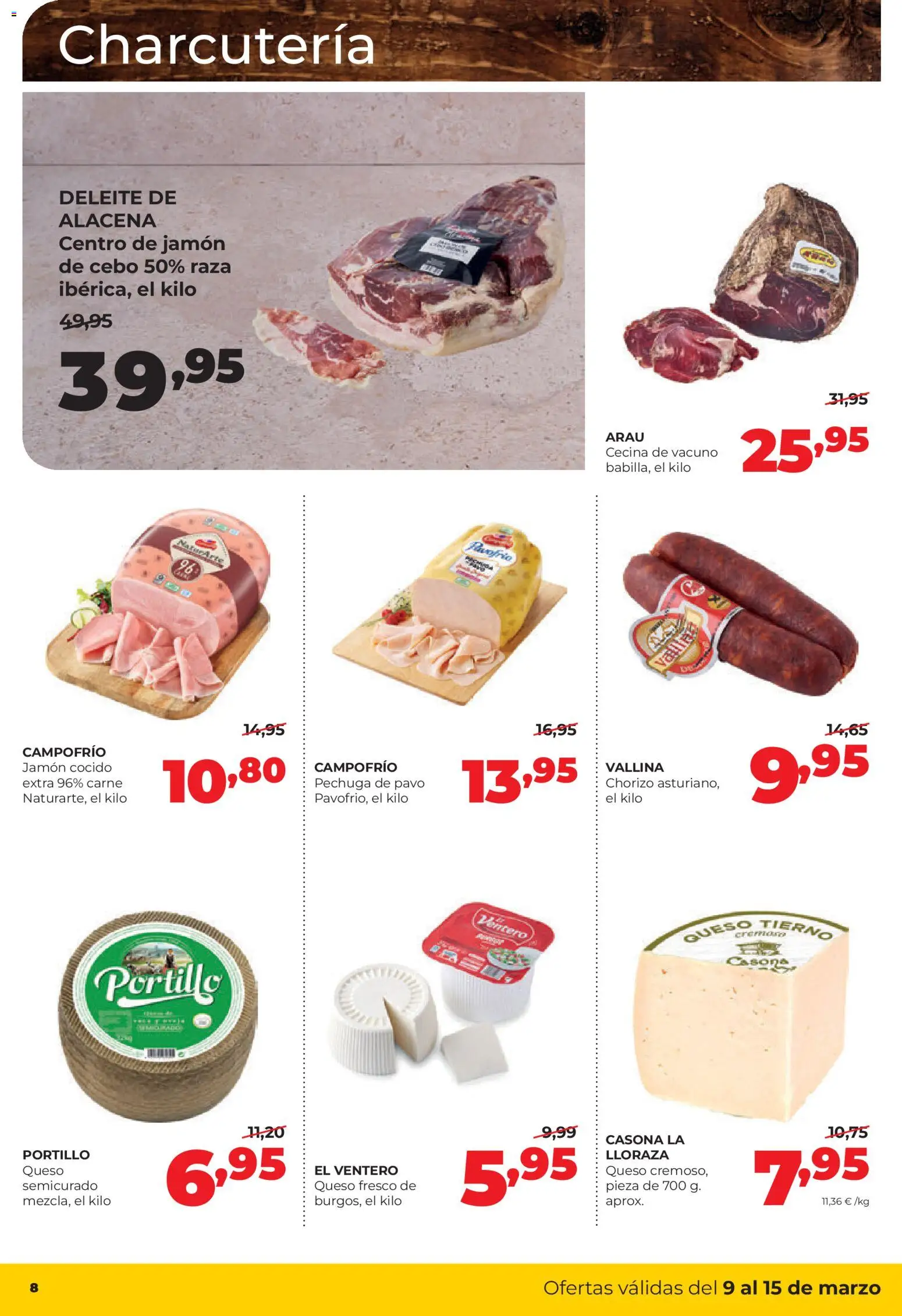Alimerka folleto Castilla y León │ válido desde el 09.03.2026 | Página: 8 | Productos: Queso, Jamón, Jamón cocido, Queso fresco