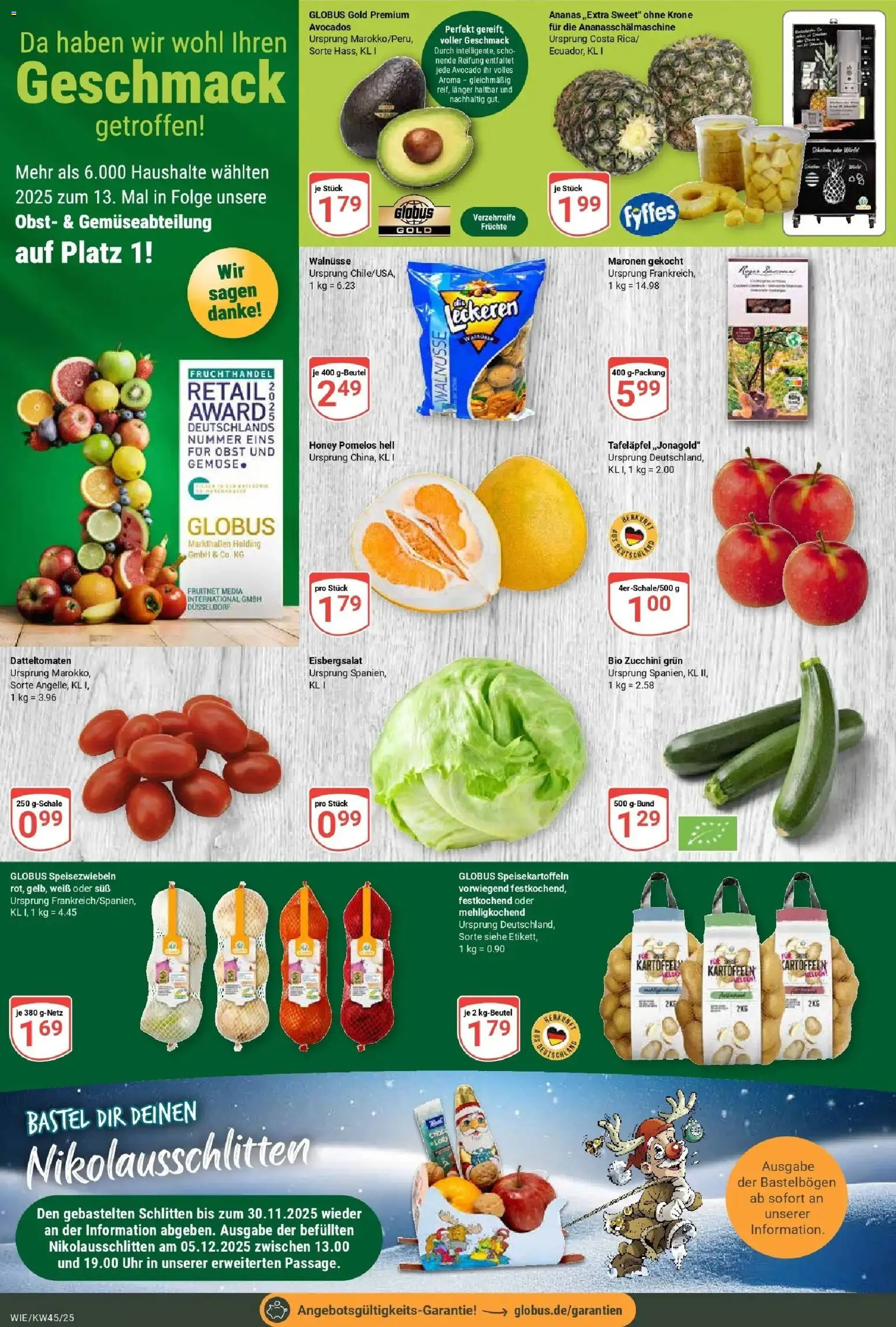 Globus prospekt Waghäusel	 – gültig ab 02.11.2025 | Seite: 6 | Produkte: Eisbergsalat, Avocado, Obst, Uhr