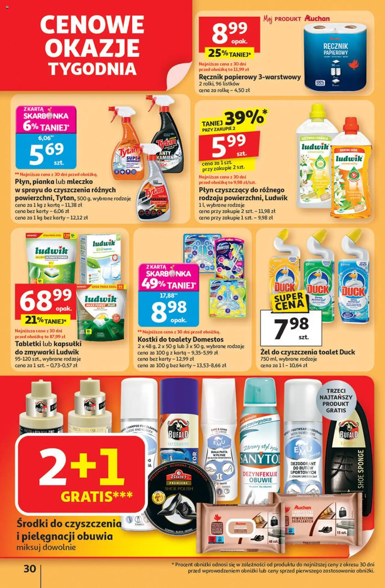 Auchan Gazetka - Pewność niskich cen Hipermarket od 11.09.2025 | Strona: 30 | Produkty: Karta, Domestos, Dezodorant, Ręcznik papierowy