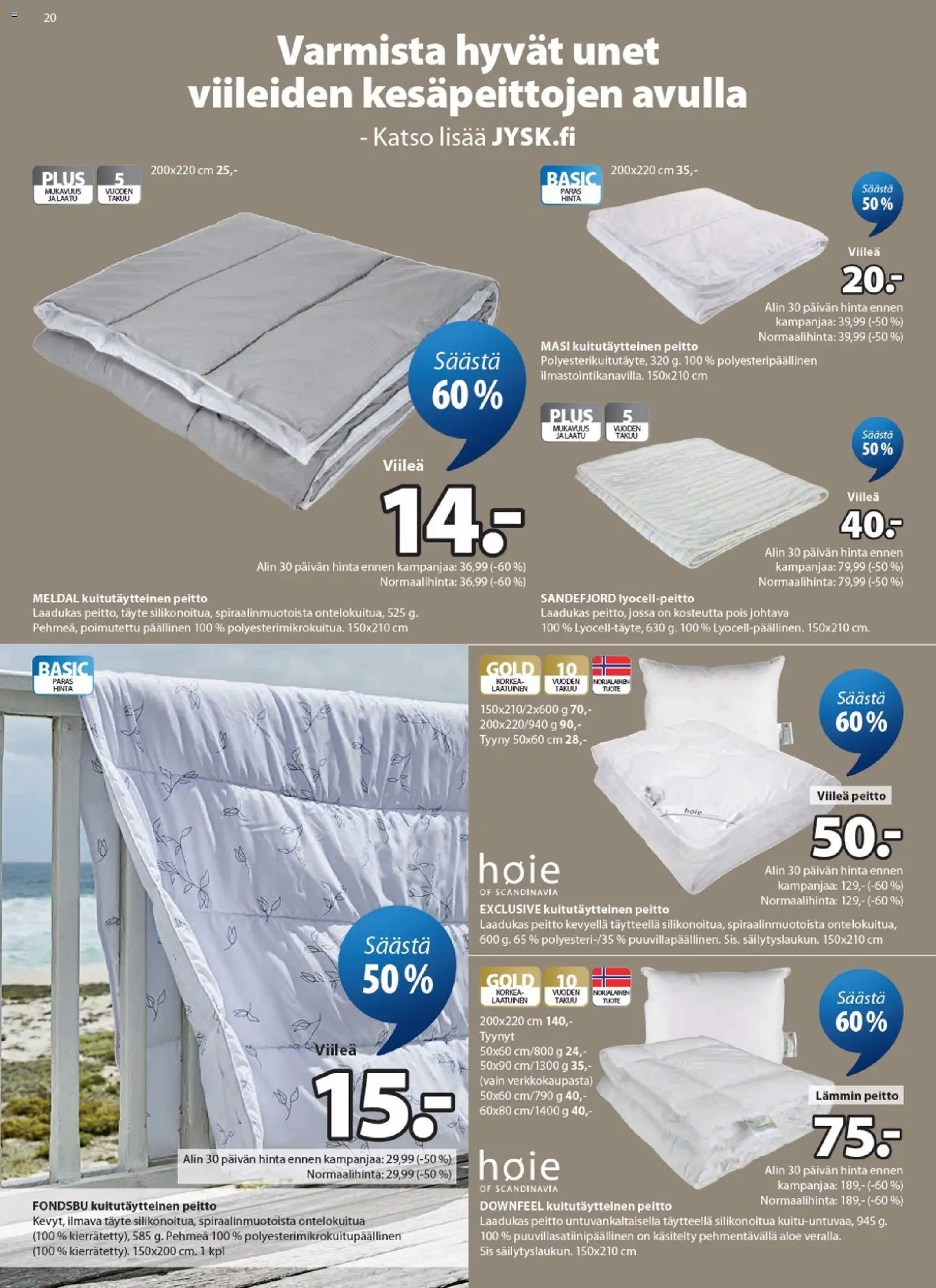 JYSK tarjoukset – voimassa 23.04.2026 alkaen | Sivu: 20 | Tuotteet: Tyynyt, Tyyny, Peitto