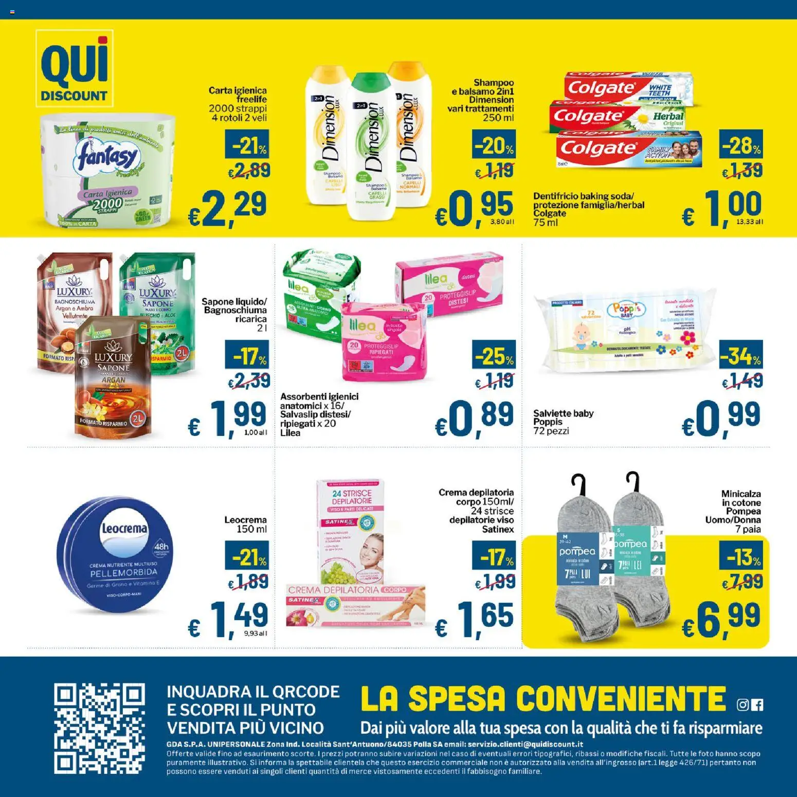 Volantino Qui Discount del 21.04.2026 | Pagina: 8 | Prodotti: Balsamo, Crema, Carta igienica, Bagnoschiuma