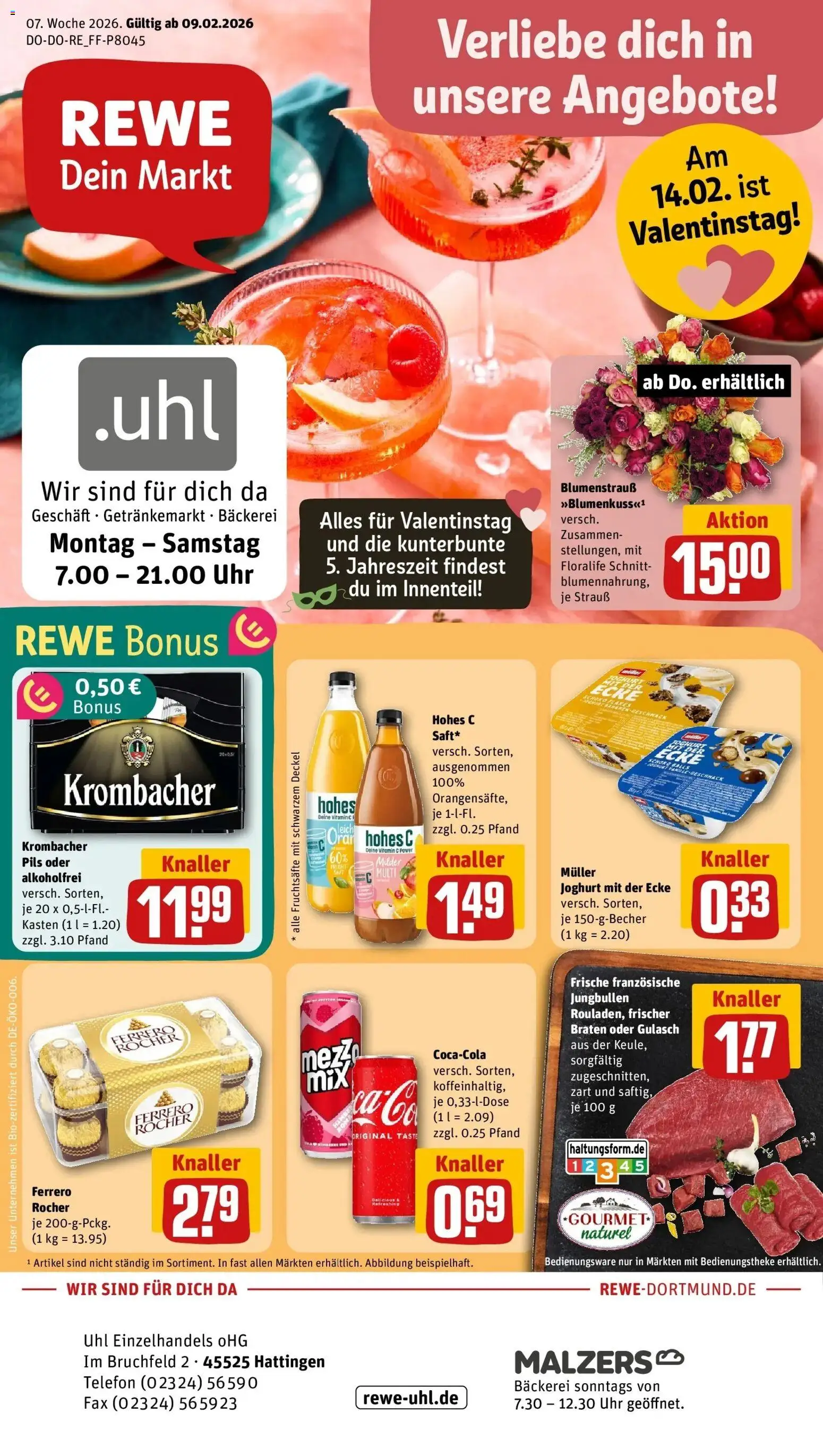 Rewe prospekt Hattingen	 – gültig ab 09.02.2026 | Seite: 1 | Produkte: Ferrero rocher, Pils, Krombacher, Telefon