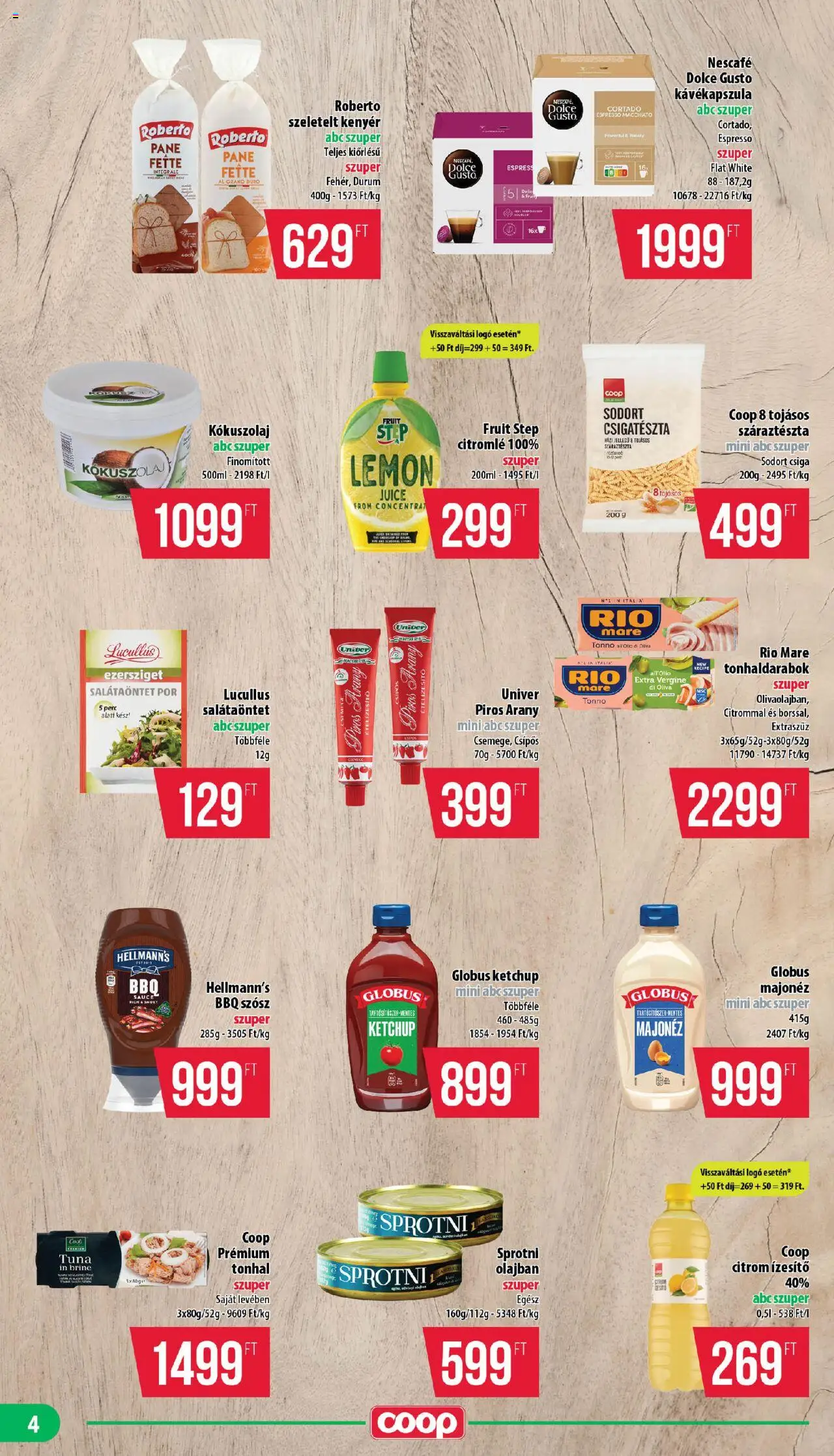 COOP akciós ujság - amely érvényes a következő dátumtól: 14.08.2025 | Oldal: 4 | Termékek: Kókuszolaj, Kenyér, Majonéz, Szósz
