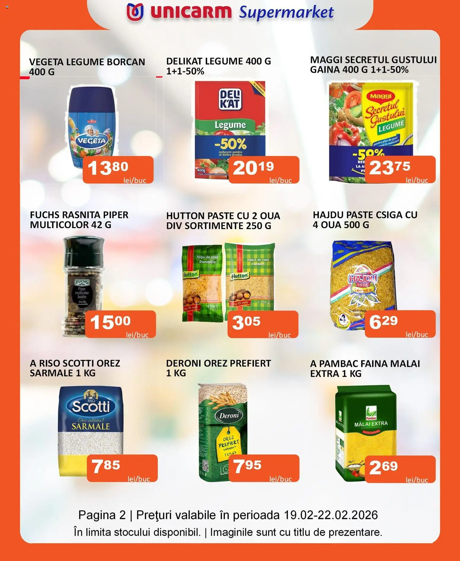 Noul catalog Unicarm – valabil de la 19.02.2026 | Pagină: 4 | Produse: Făină, Mălai, Paste, Legume