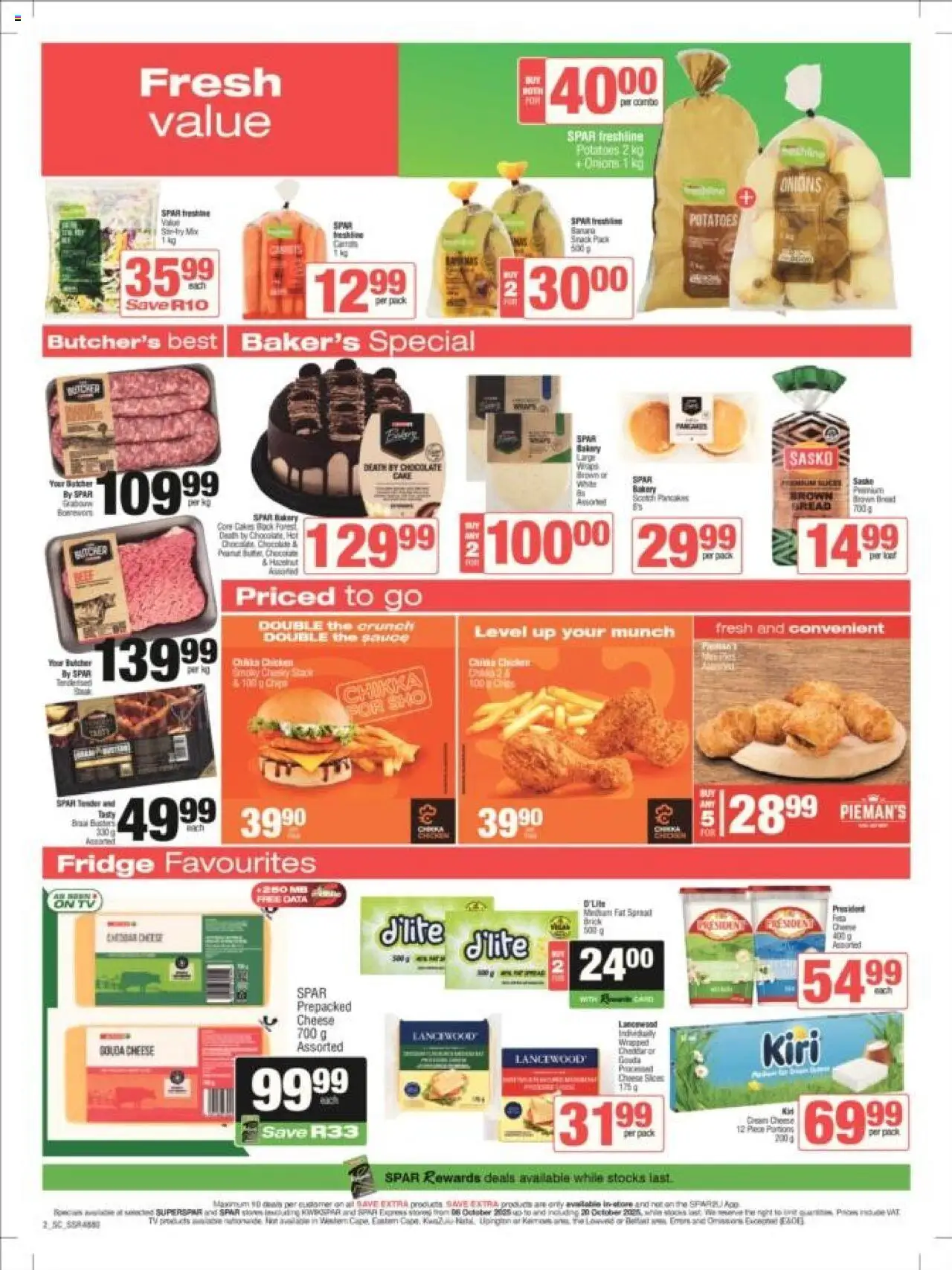 New Spar catalogue – valid from 08.10.2025 | Page: 2 | Products: Cake, Bakery, Chocolate, Potatoes