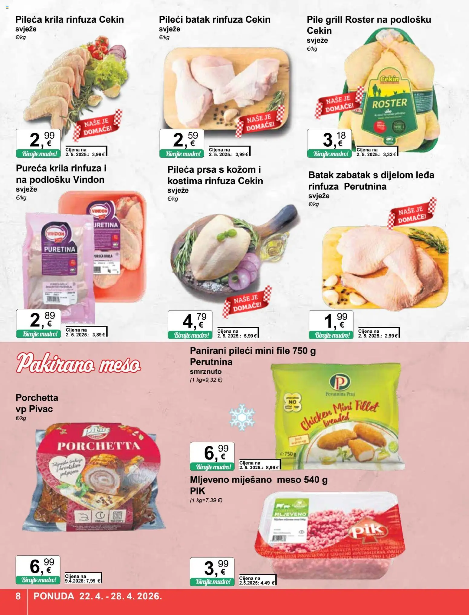 KTC katalog | vrijedi od 22.04.2026 | Stranica: 8 | Proizvodi: Puretina, Pileća krila, Meso, Pileća prsa