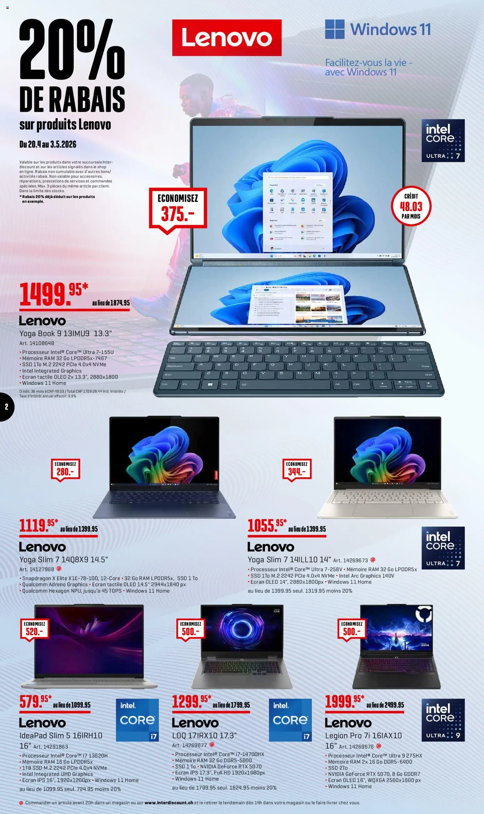 Interdiscount aktionen 20% de rabais FR – gültig ab 27.04.2026 | Seite: 2 | Produkte: Lenovo