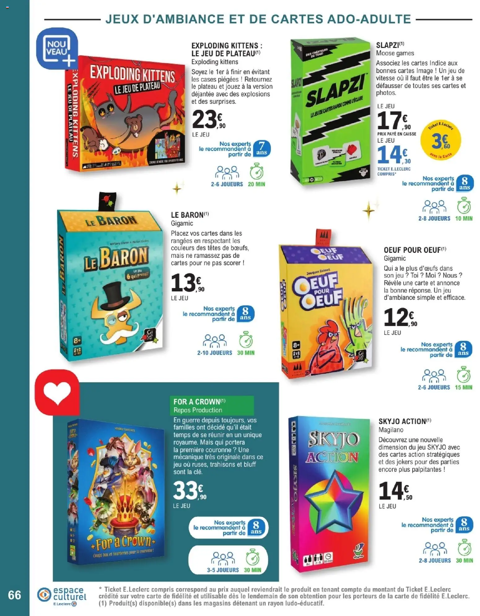 {H1} | Page: 66 | Produits: Plateau, Mais, Skyjo, Jeux