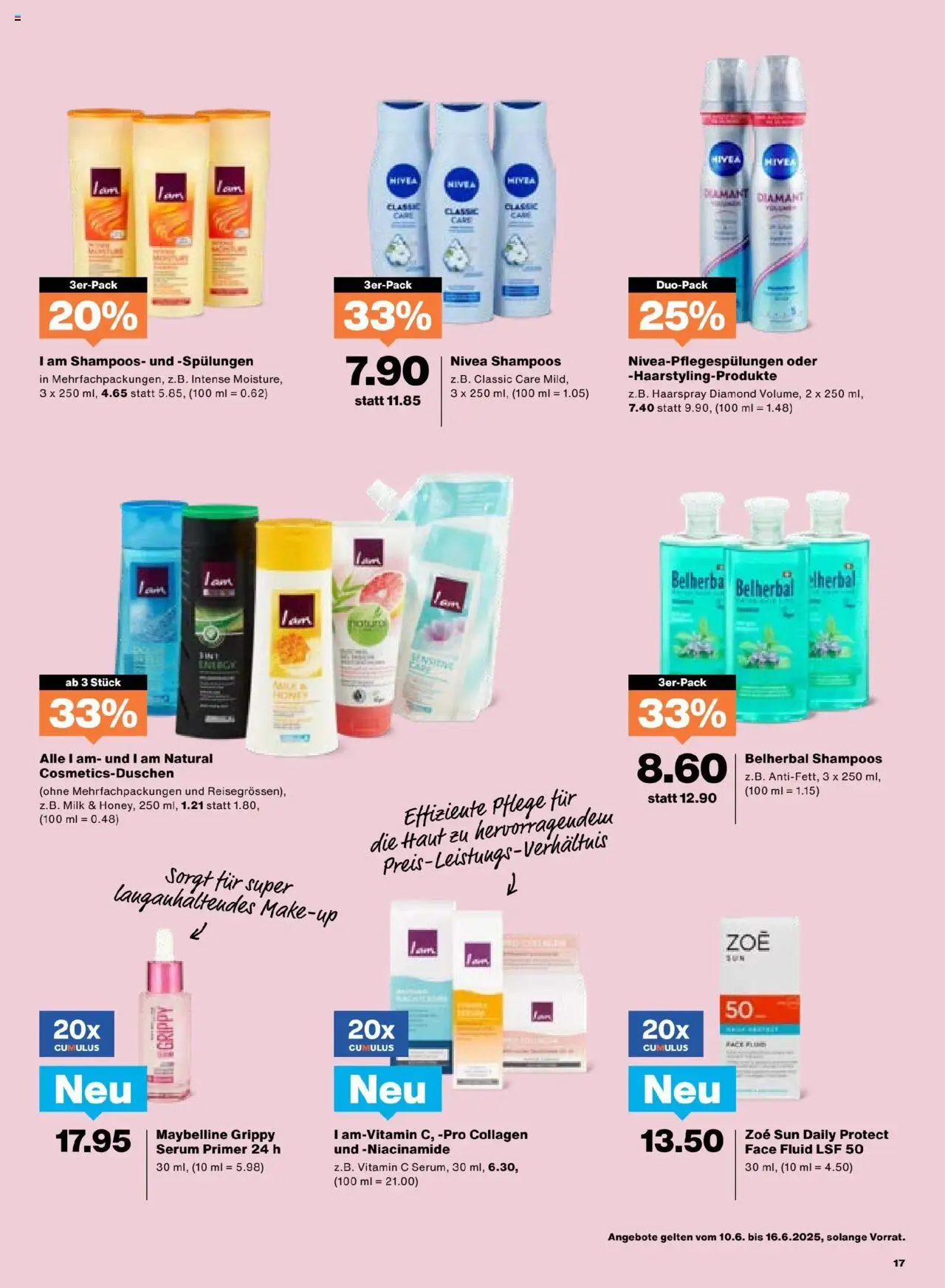 Migros Aktionen ab 10.06.2025 | Seite: 17 | Produkte: Primer, Shampoo, Haarspray, Uhr