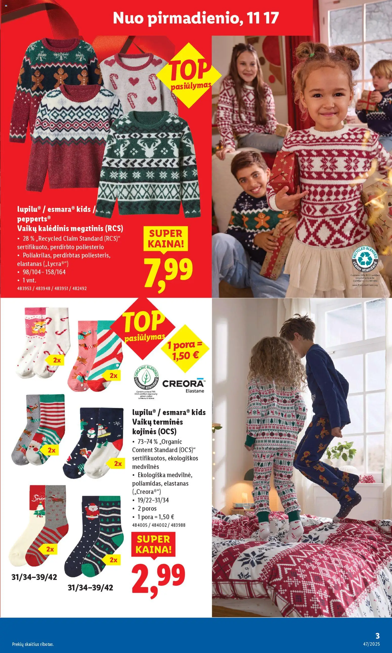 LIDL akcijos nuo 17.11.2025 | Puslapis: 3 | Prekių: Megztinis, Kojinės