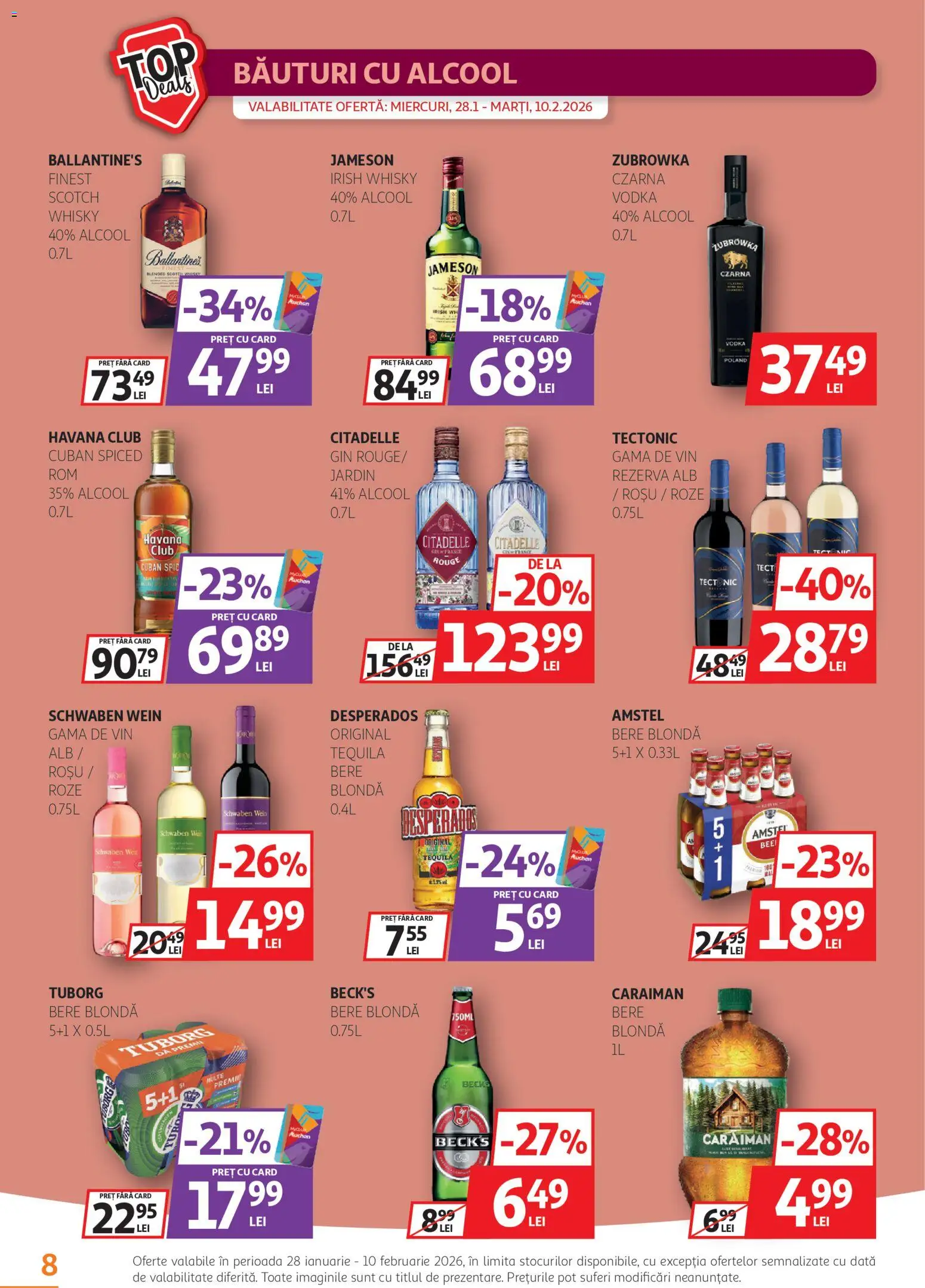 Noul catalog Auchan – valabil de la 28.01.2026 | Pagină: 8 | Produse: Eğitim çantaları, Bere, Gin, Vodka
