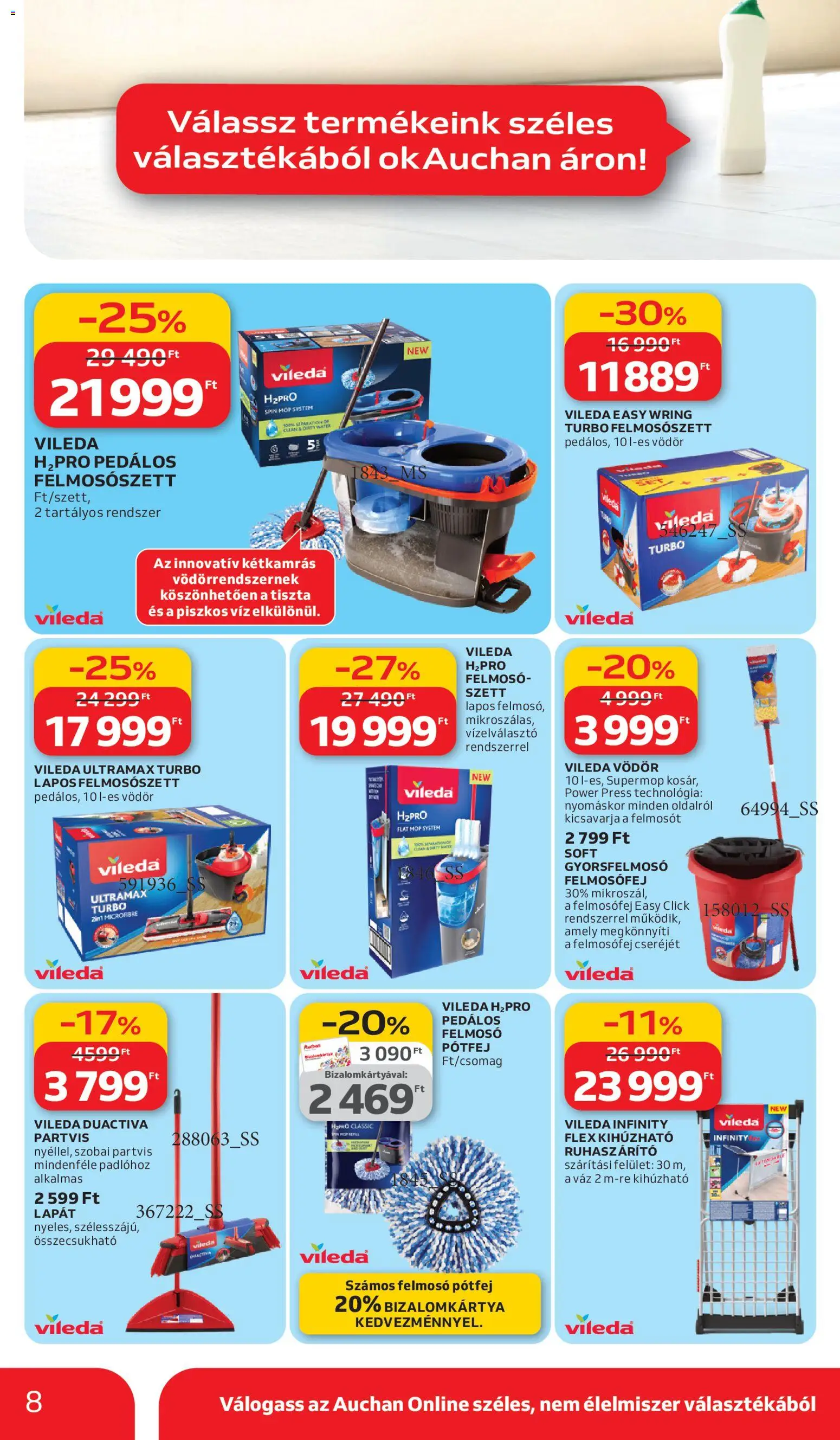 Auchan akciós ujság - amely érvényes a következő dátumtól: 05.03.2026 | Oldal: 8 | Termékek: Felmosó, Felmosófej, Ruhaszárító, Vileda