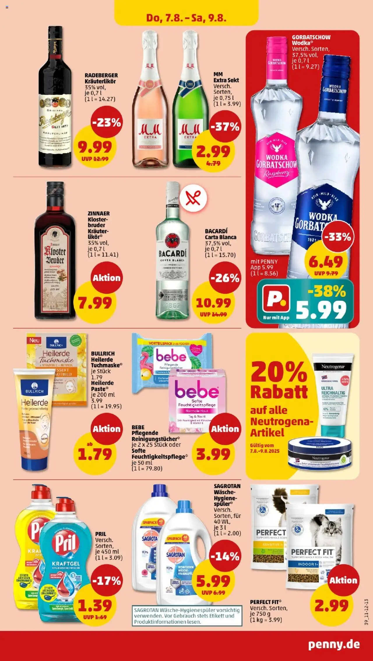 Penny - Mecklenburg-Vorpommern - gültig ab dem 04.08.2025 | Seite: 39 | Produkte: Bacardi, Reinigungstücher, Pril, Tuchmaske
