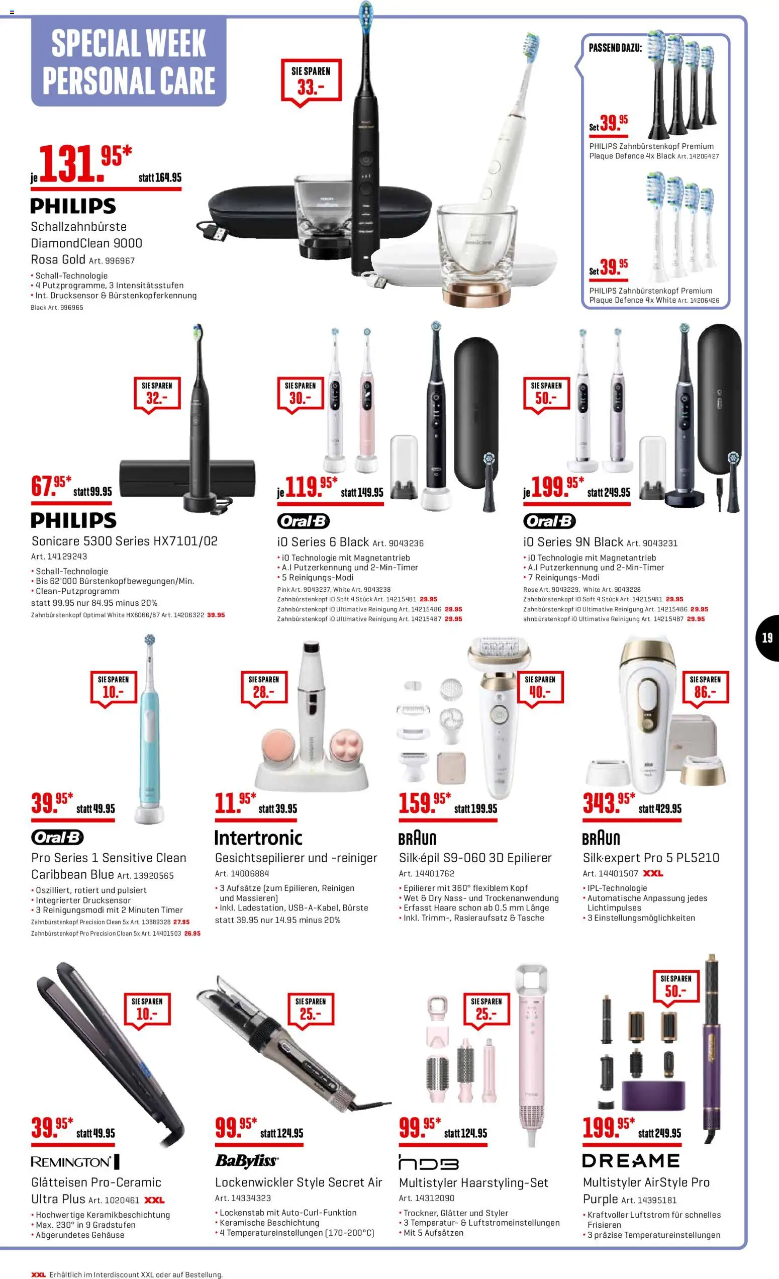 Interdiscount aktionen – gültig ab 23.03.2026 | Seite: 19 | Produkte: Lockenstab, Glätteisen, Tasche, Epilierer