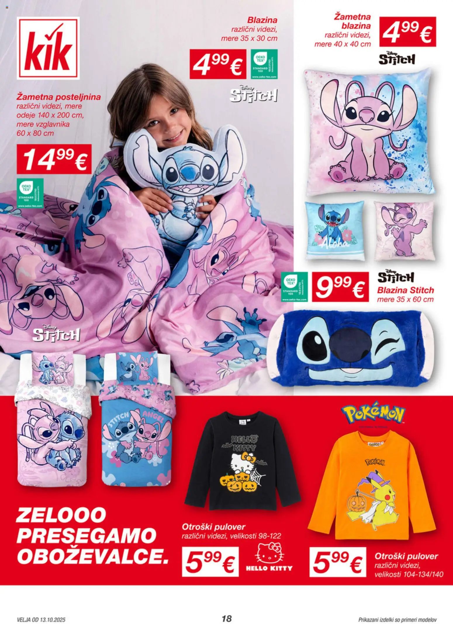 Novi Kik katalog ponudbe – veljaven od 13.10.2025 | Stran: 18 | Izdelki: Blazina, Posteljnina, Pulover