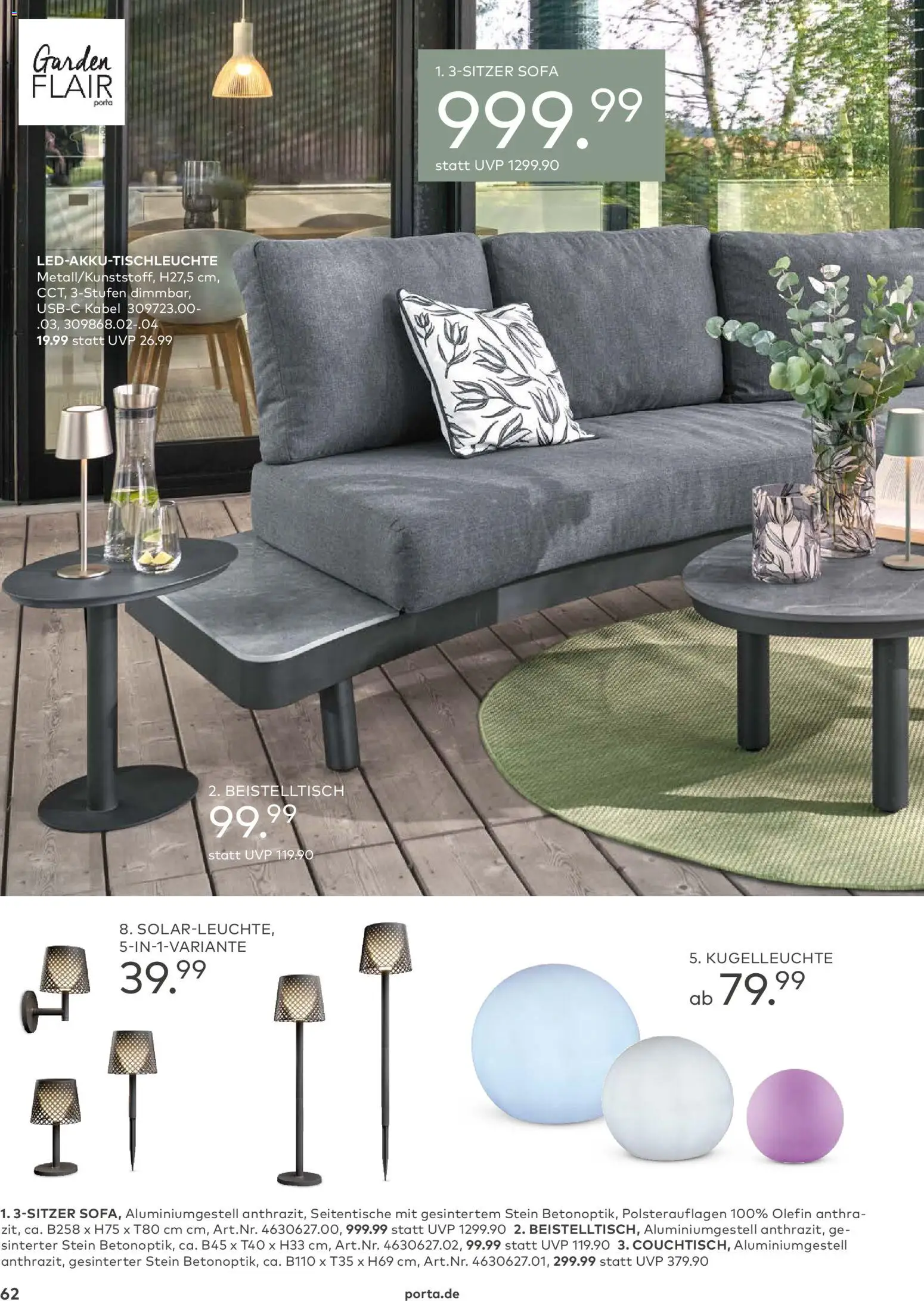 Porta! Gartenmöbel Katalog – gültig ab 01.03.2026 | Seite: 62 | Produkte: Kabel, Beistelltisch, Sofa