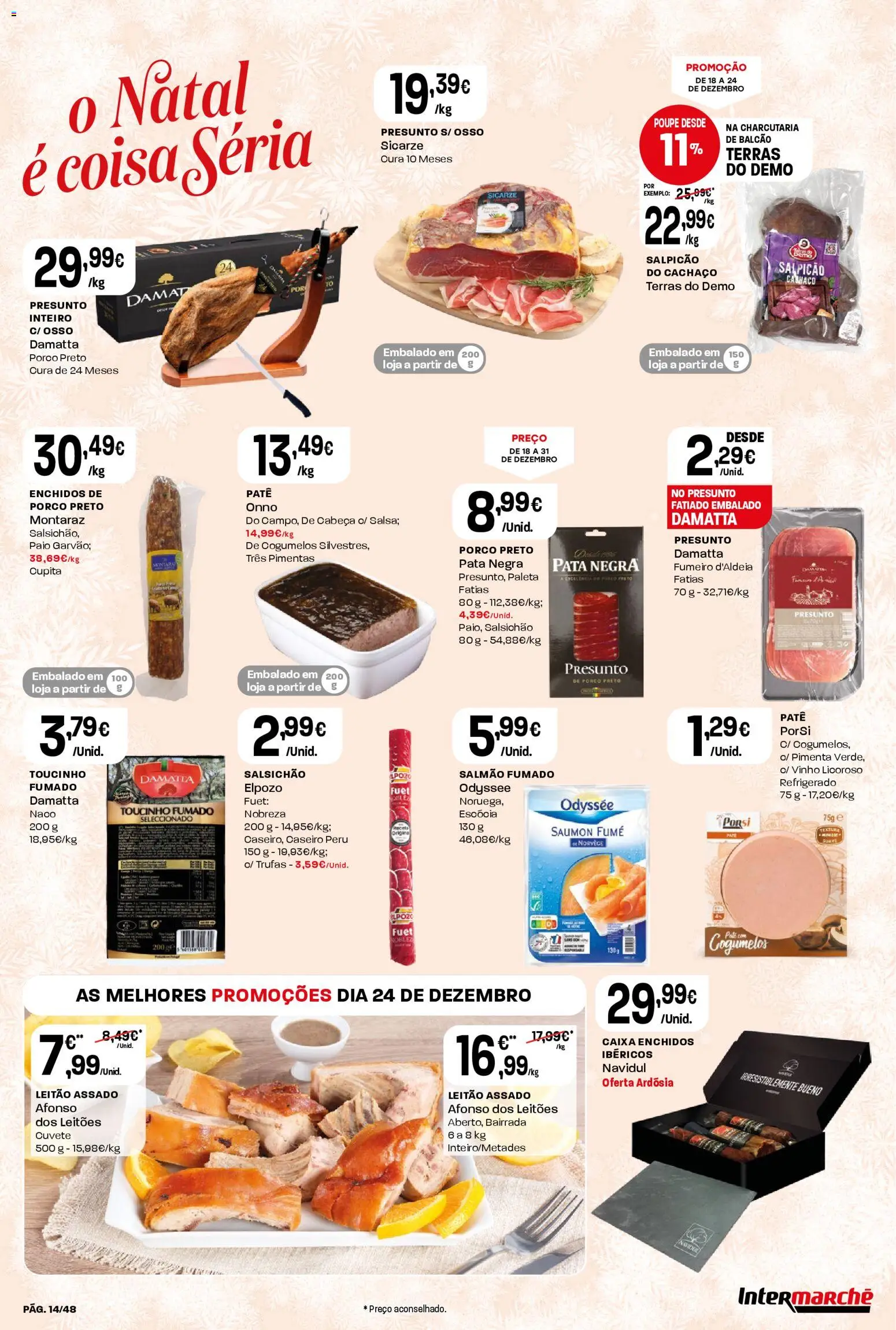 Intermarché folheto │ válido de 18.12.2025 | Página: 14 | Produtos: Pimenta, Salmão, Presunto, Vinho