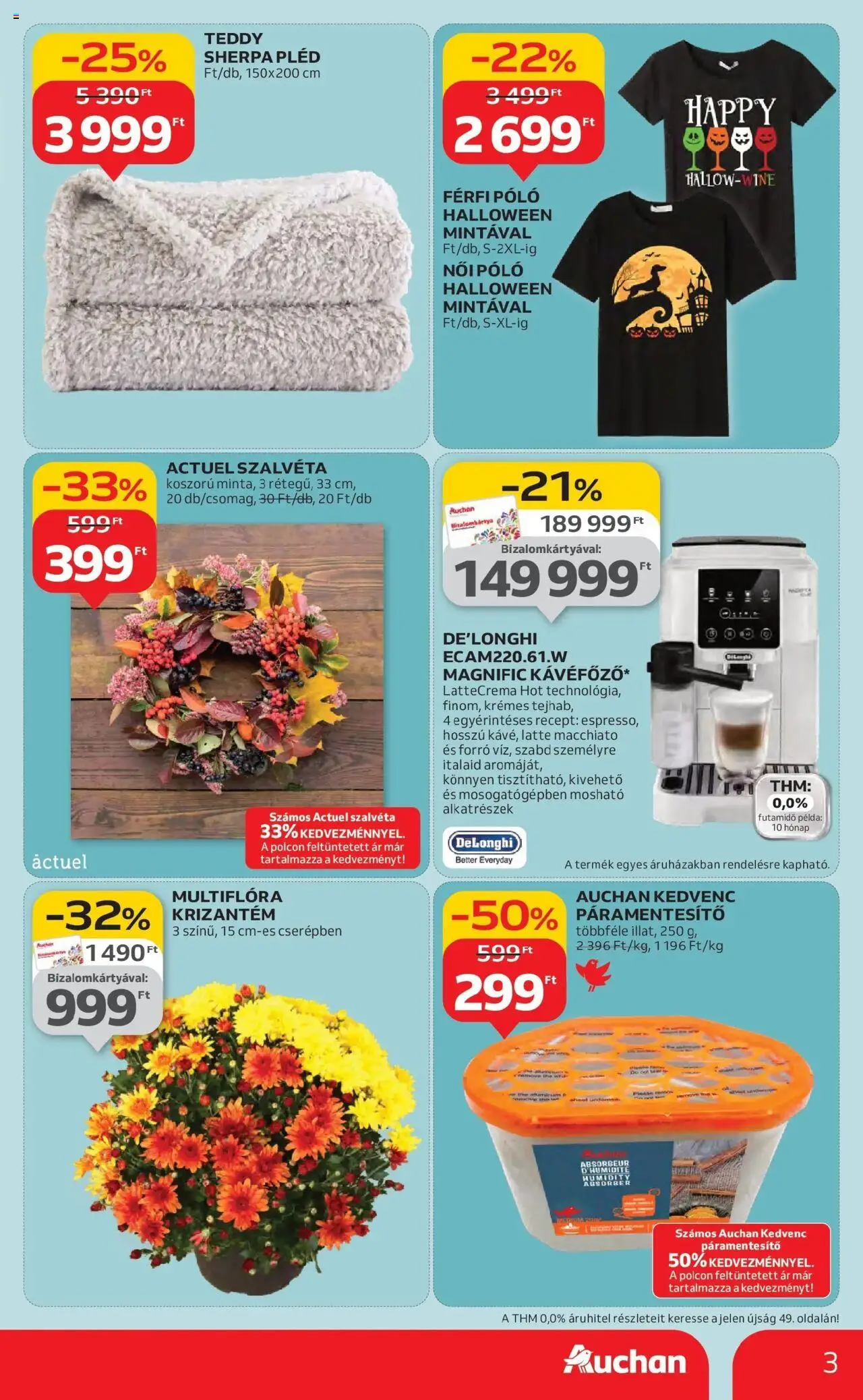 Auchan akciós ujság - amely érvényes a következő dátumtól: 16.10.2025 | Oldal: 3 | Termékek: Páramentesítő, Pléd, Koszorú