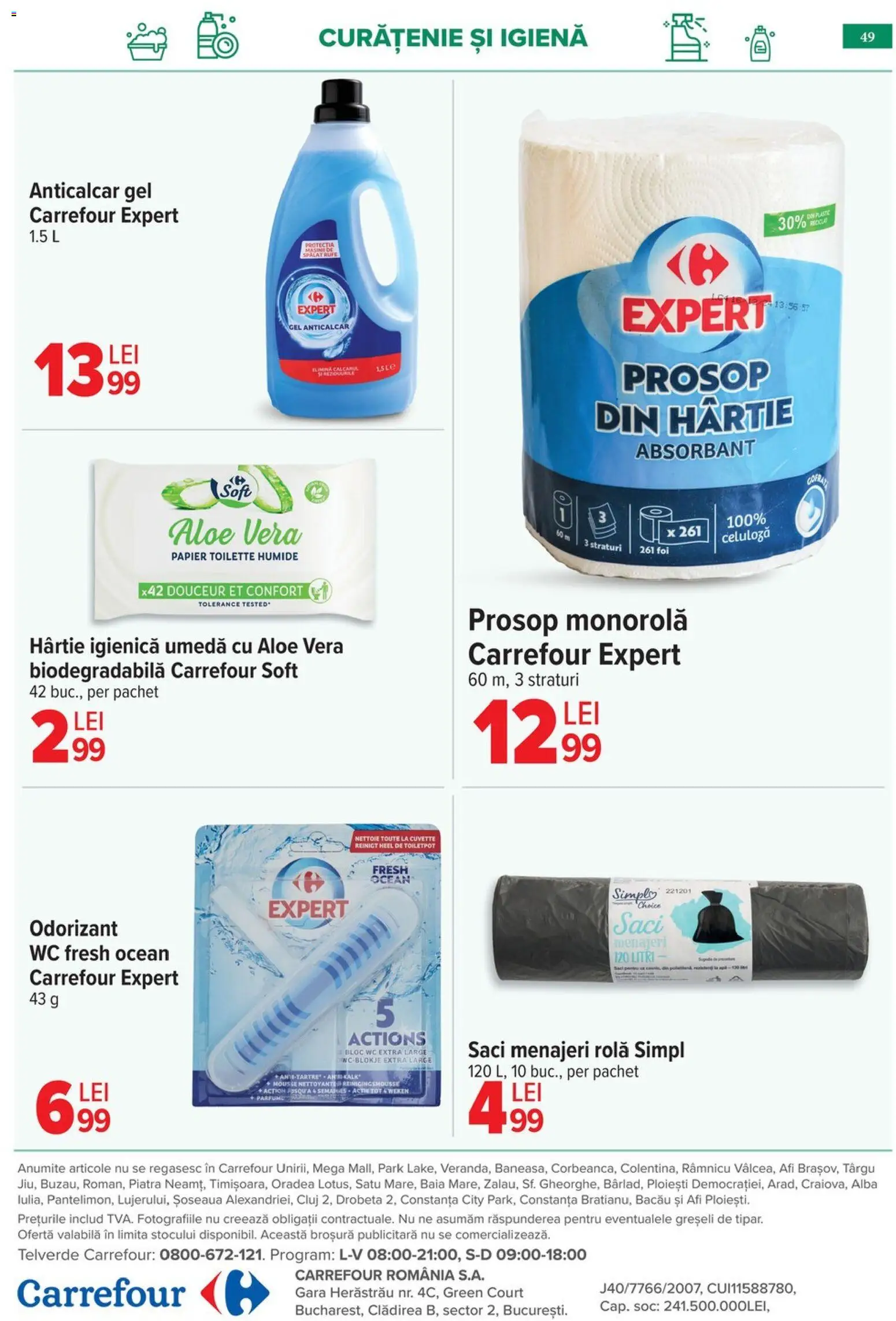 Noul catalog Carrefour – valabil de la 29.04.2026 | Pagină: 50 | Produse: Prosop monorolă, Aloe vera, Saci menajeri
