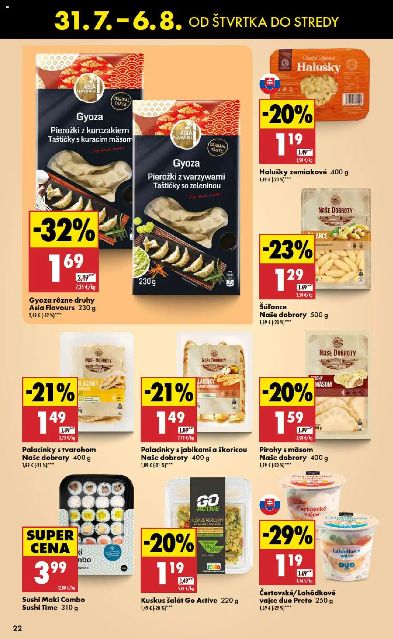 Biedronka leták │ platný od 31.07.2025 | Strana: 22 | Produkty: Pirohy, Šalát, Sushi