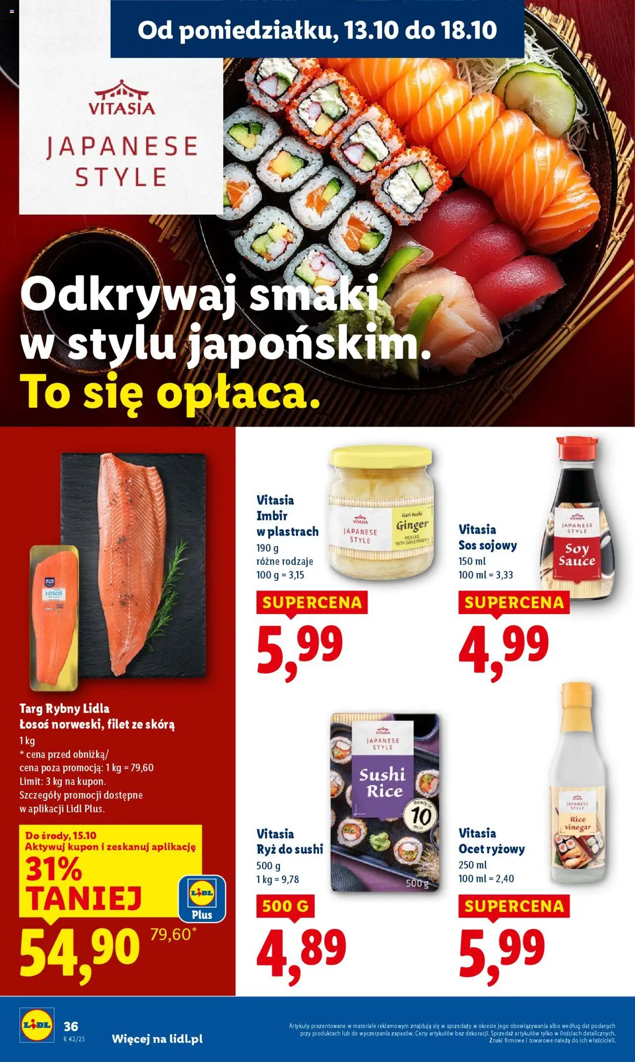 Lidl Gazetka od 13.10.2025 | Strona: 36 | Produkty: Ocet, Sushi, Sos sojowy, Ryż